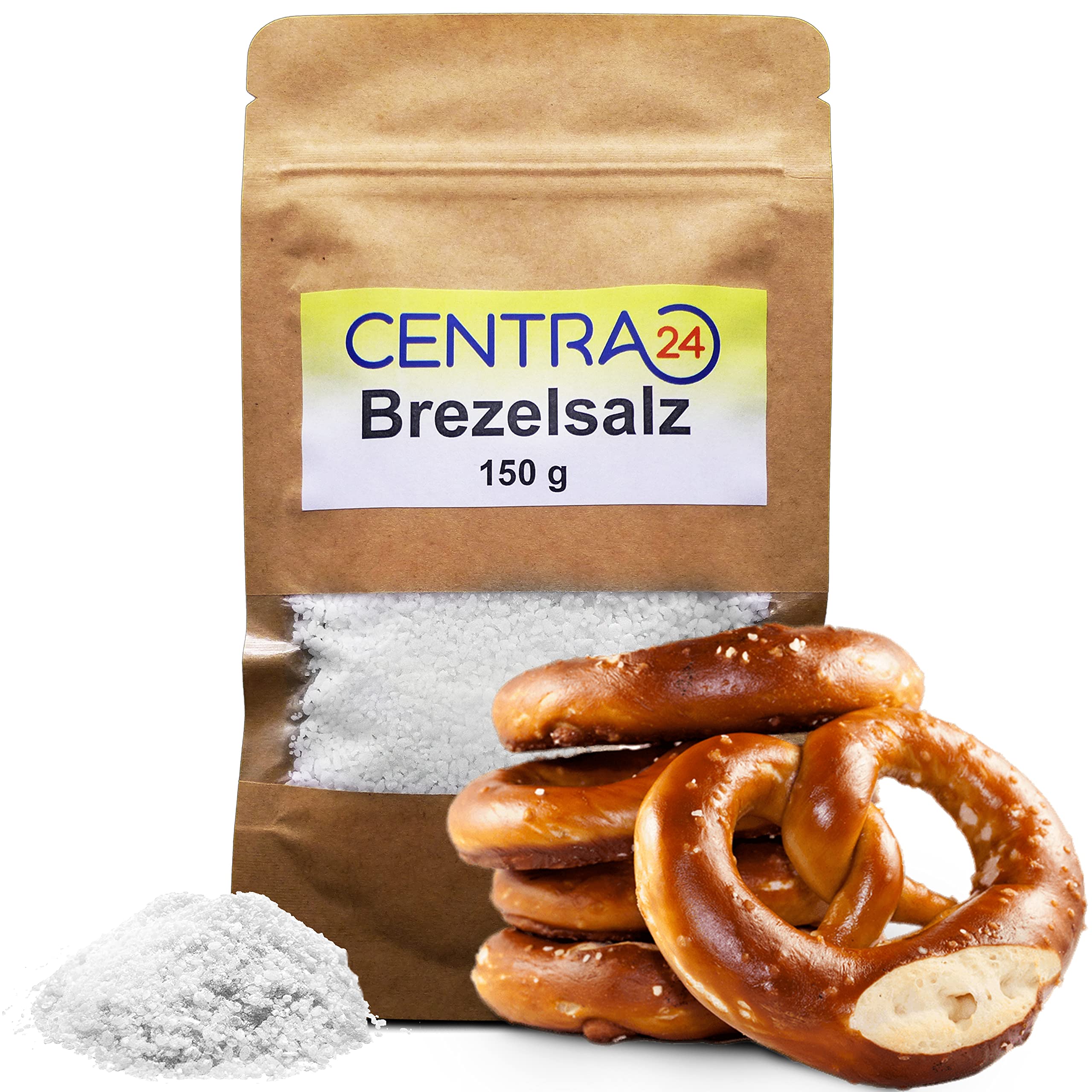 Centra24 Brezelsalz, Spezialsalz für Brezeln, Laugengebäck und universeller Einsatz in Küche OHNE Trennmittel in Bäckerqualität, in wiederverschließbaren Beutel (150 GR)