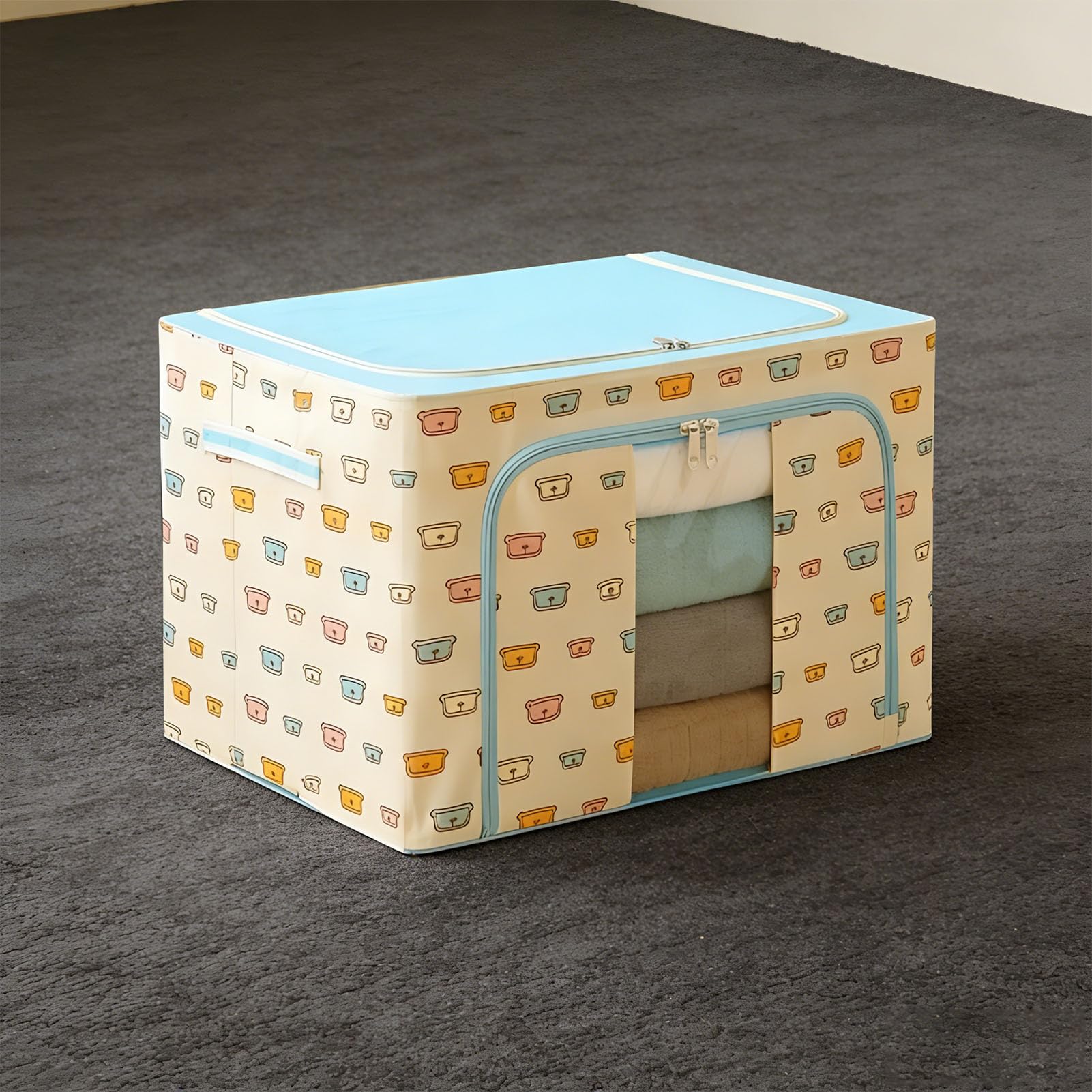 SIXRUN Cestino Portaoggetti Pieghevole per Abiti, Organizer per Armadio in Tessuto con Coperchio, Contenitore per Armadi 50x40x33 Cm per Guardaroba della Camera da Letto, Design Lavabile, Chiusura