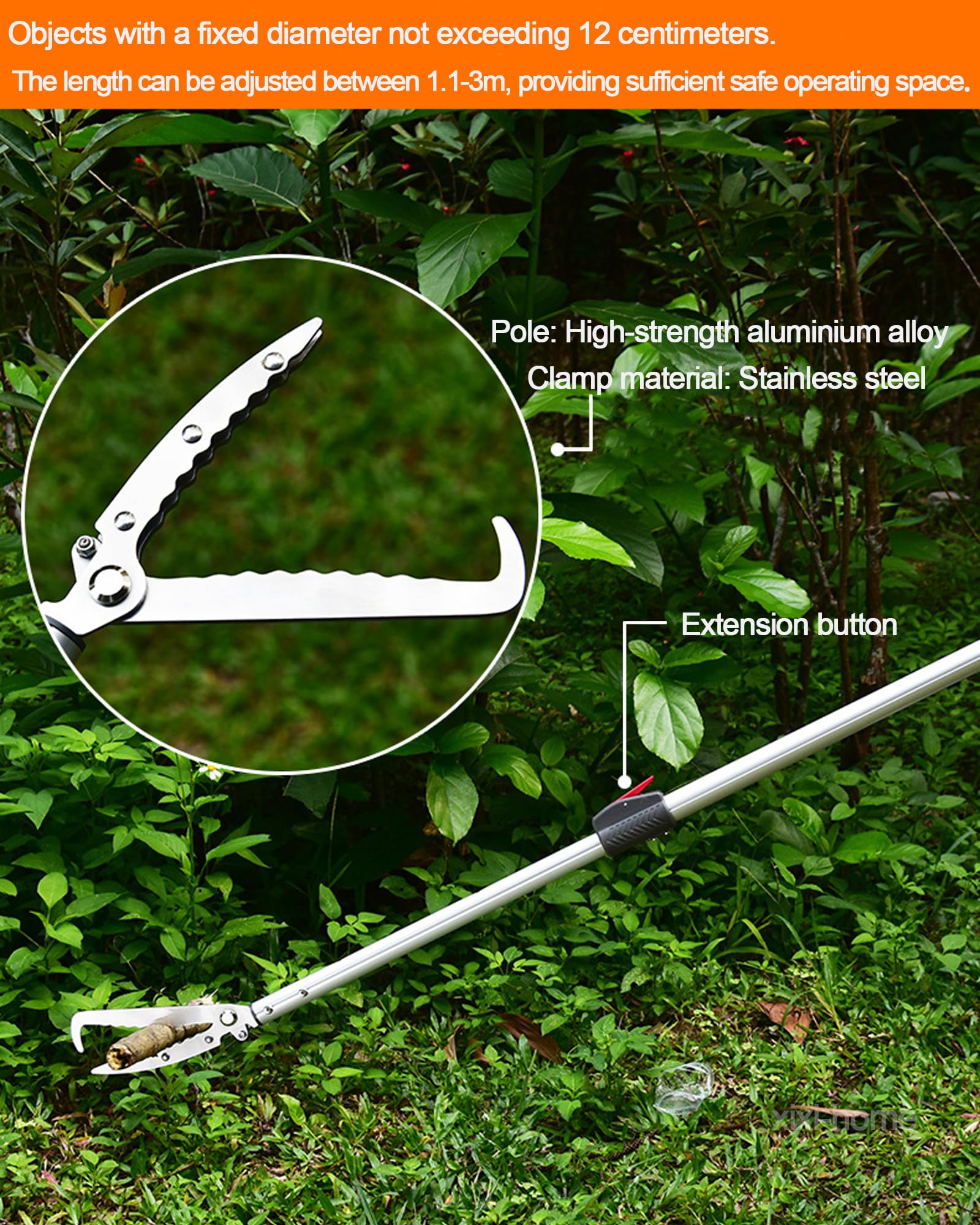 Pinza a Serpente Professionale Estensibile Manico Lungo per rettili Autobloccabile, in Acciaio Inox, con Manico Antiscivolo, Estensibile, 1.1-1.5 m