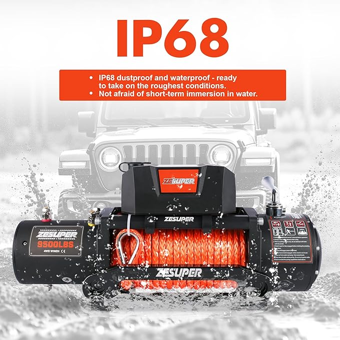 Winche Eléctrico 9500 lb, 12V, IP68, Control Remoto Inalámbrico, 80ft Cuerda Sintética miniatura 5