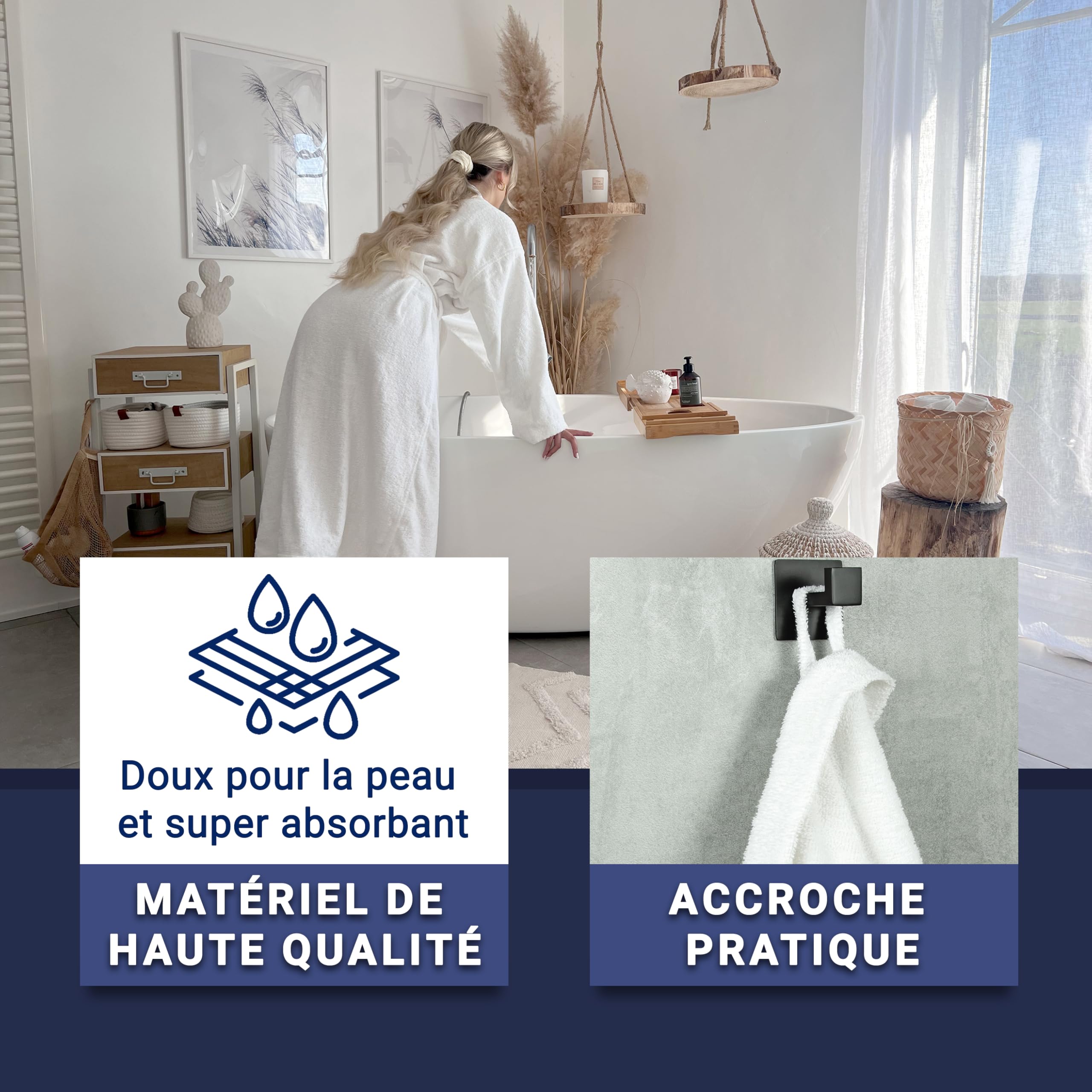 ZOLLNER Peignoir de bain en blanc - doux pour la peau et super absorbant - pour femmes et hommes - coton - taille S-6XL - lavable à 95°C - qualité hôtel - certifié Oeko Tex®, 019