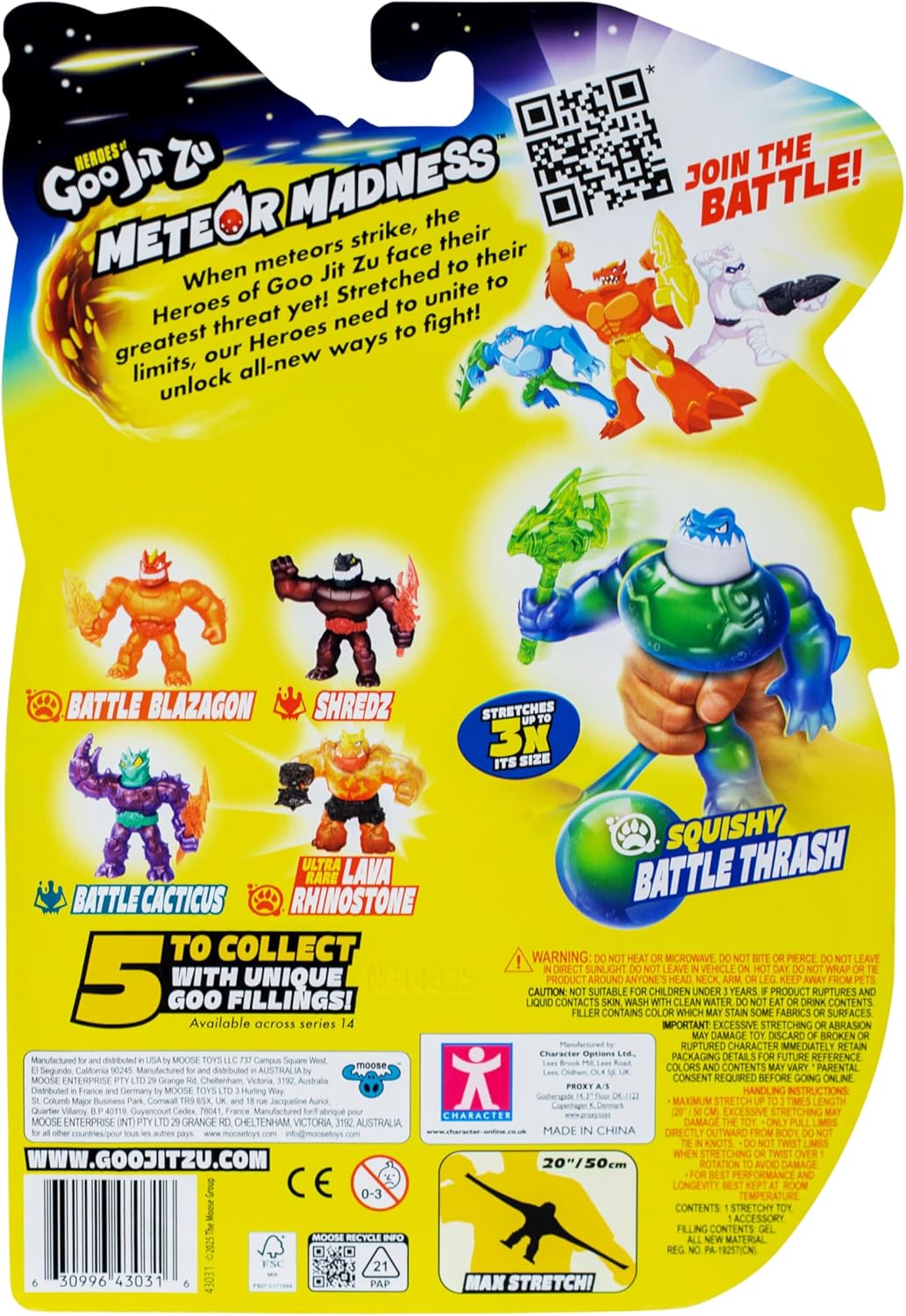 Heroes of Goo Jit Zu Meteor Madness, Stretchy Battle Thrash Collectible Action Figure, with Unique Squishy Goo Filling & Power Trident, Tactile Sensory Toy That Stretches Up to 3X Its Size