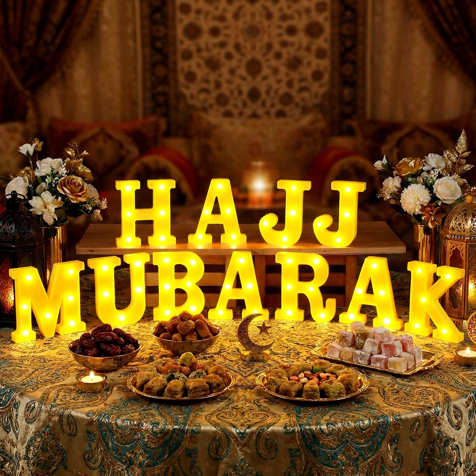 Aurelema Sukkot Large LED Letter Sign LED Lights, Hajj Mubarak, 8.27 Inches