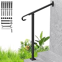Vista 10 de SPACEEUP Pasamanos de un solo poste para 1 o 2 escalones, pasamanos al aire libre, barandilla de hierro forjado de un solo poste de barandilla