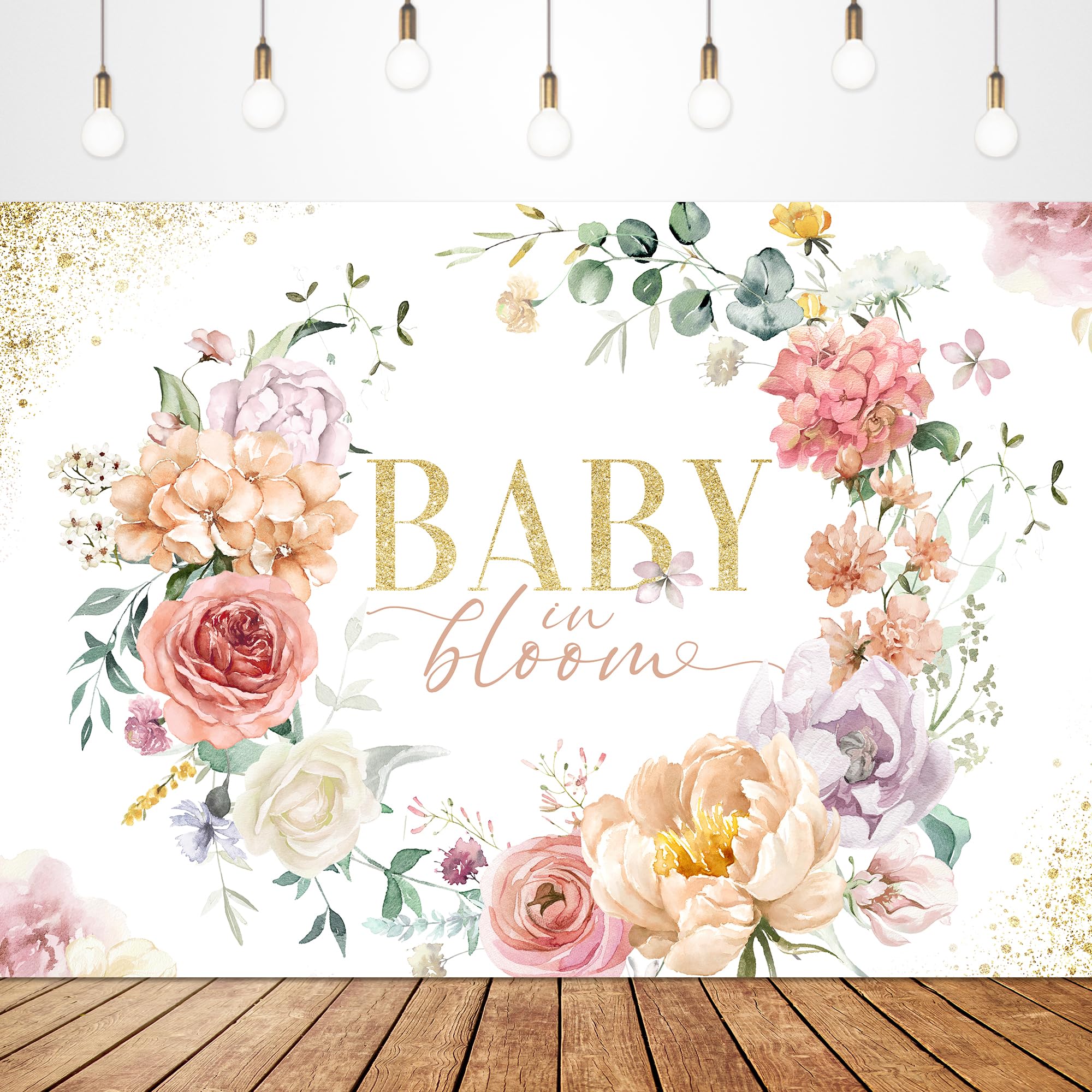 Glawry Baby in Bloom Backdrop 7Wx5H Feet Pink Floral Girls Watercolor Peony Rose Blossom Leaves Girl Baby Shower Party Decorations Photography