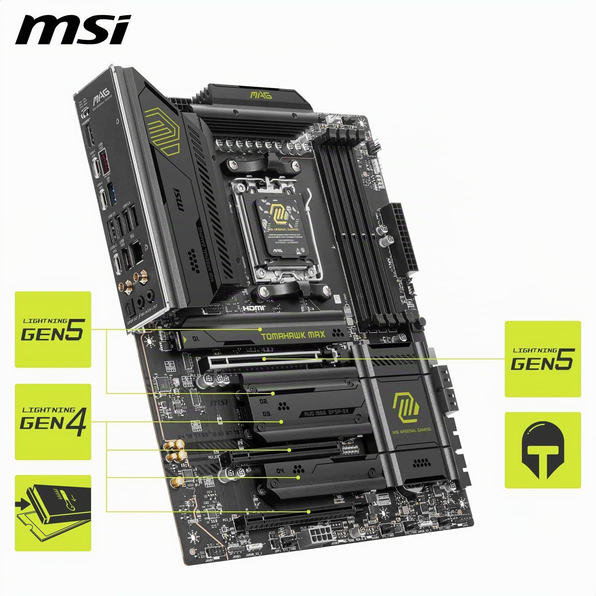 MSI Carte mère MAG B850 TOMAHAWK MAX WIFI, ATX - Prend en charge les processeurs AMD Ryzen 9000/8000/7000, AM5-80A SPS VRM, DDR5 Memory Boost 8400+ MT/s (OC), PCIe 5.0 x16, M.2 Gen5, Wi-Fi 7, 5G LAN