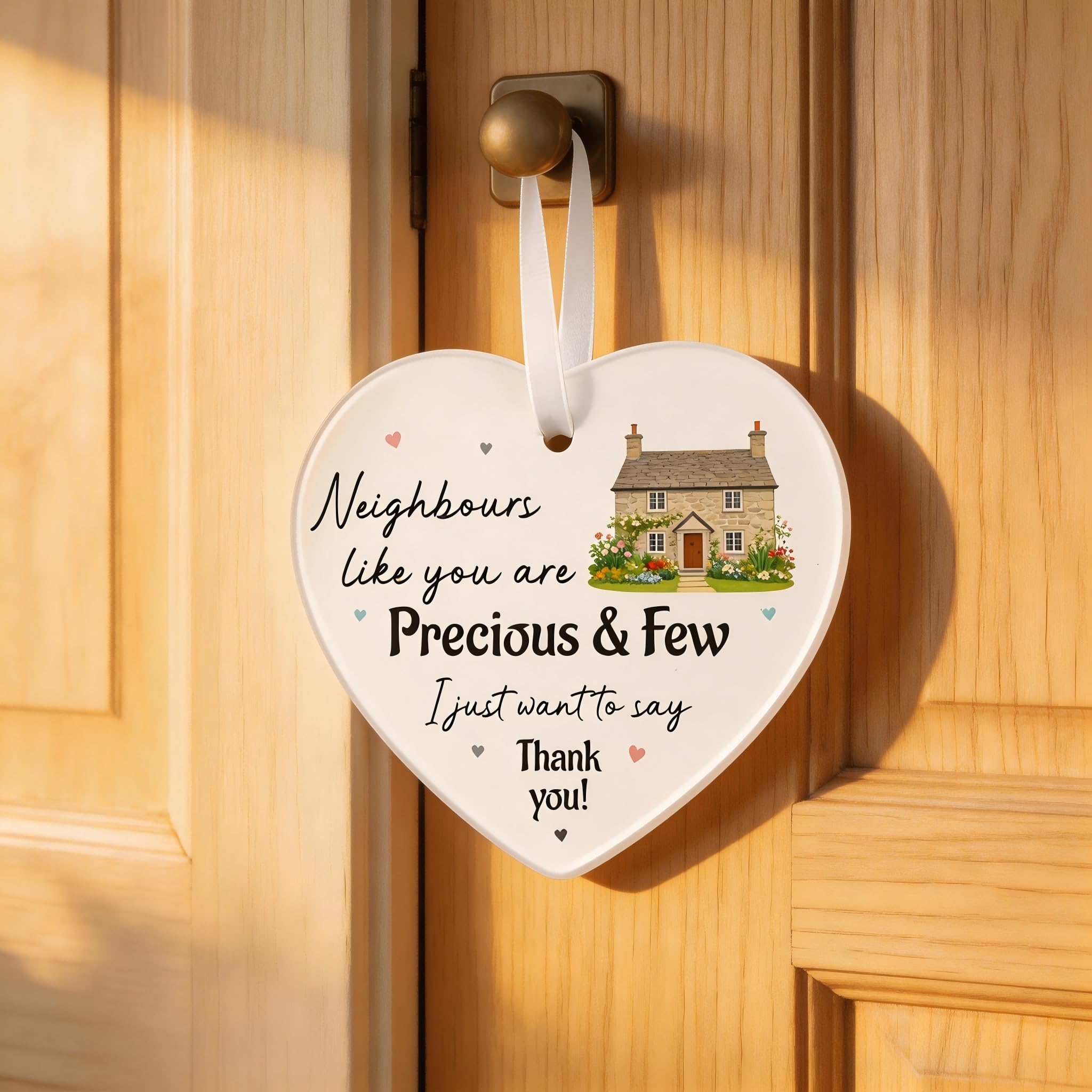 Minwegi White Neighbors Gift - Acrylic Heart Shaped Thank You Plaque For Home Decor, Durable Hanging Appreciation Sign For Community, Housewarming