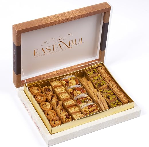 Eastanbul Baklava, 1.1lb, Baklava Pastry, Pistachio Gift Box, Middle Eastern Sweets, Turkish Desserts, Pistachio & Cashew Rich Pastry, Dulces Arabes, Arabic Sweets, Turkish Gifts