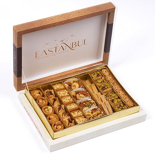 Eastanbul Baklava 1.1 libras, pasteles surtidos de Baklava, caja de regalo de Baklava, caja de regalo de dulces de Oriente Medio, postres gourmet