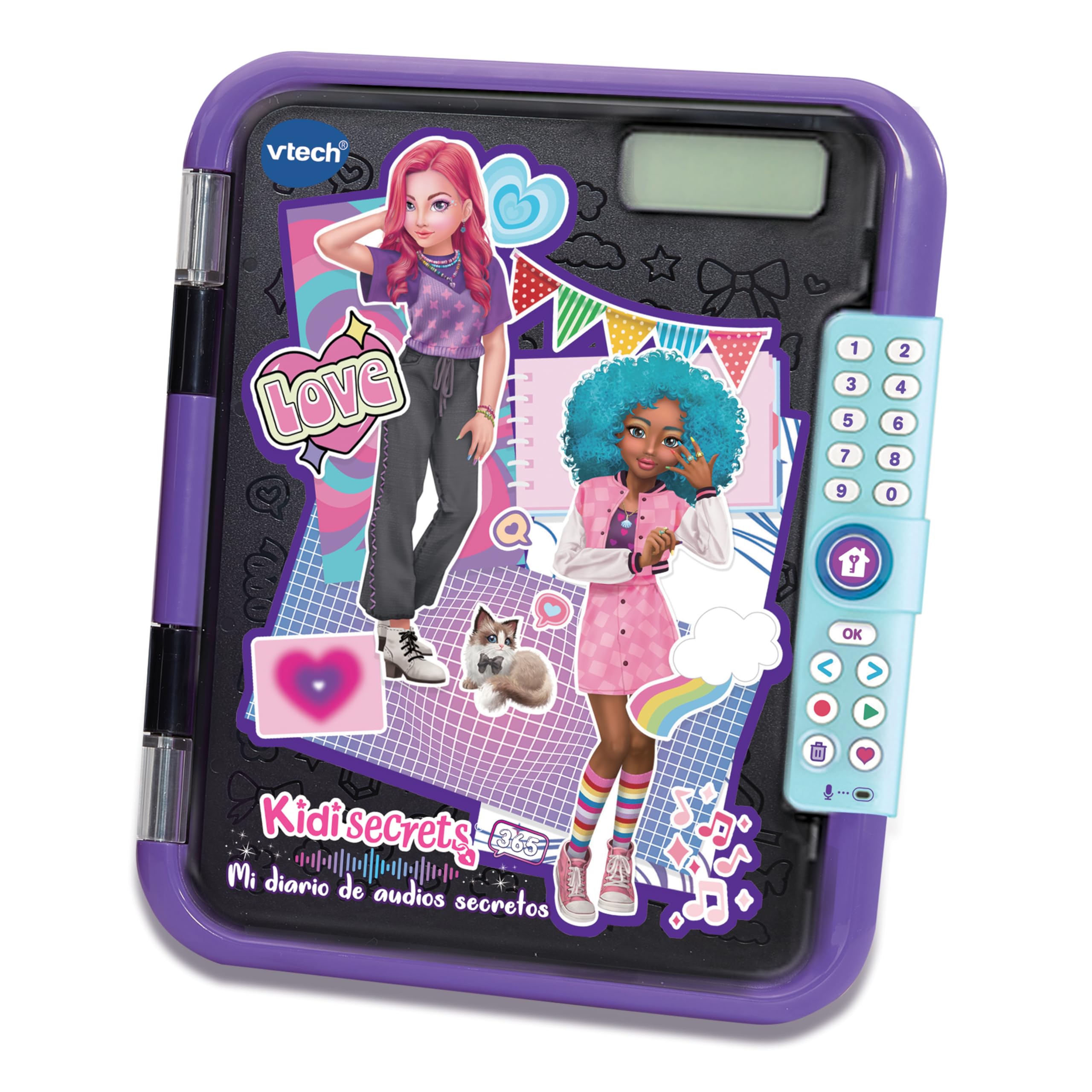 VTech - KidiSecrets 365 My Secret Audios Diary, Black, 365 Voice Notes, Secret Code, Customisable, Includes Notebook and Marker Pen, Gift for Children +5 Years, ESP Version