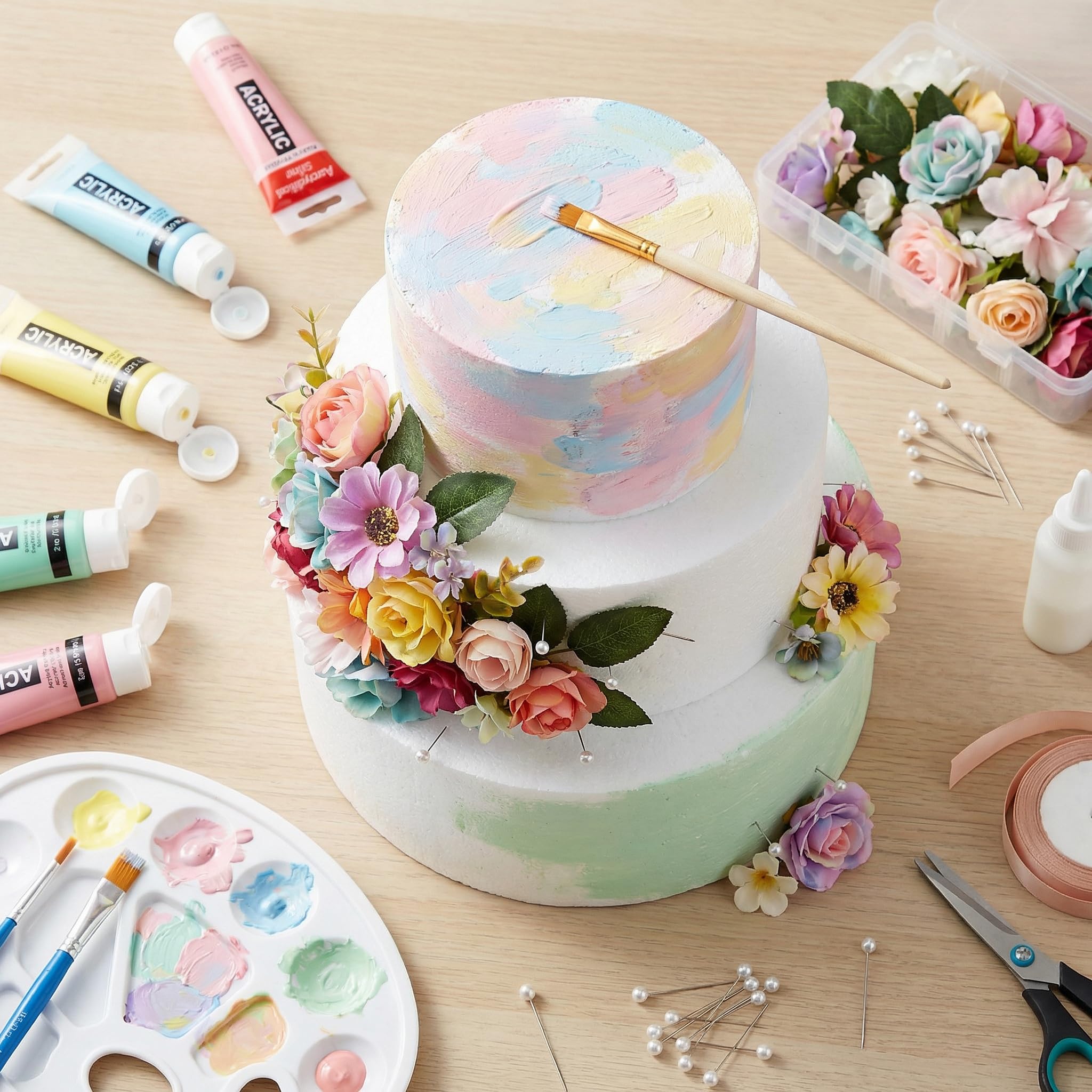 Hemoton 3-teiliges rundes Kuchen-Schnuller-Set, künstliche Kuchen-Schnuller, Schaumstoff-Modelle | Geburtstag Hochzeit Display Kunst zum Dekorieren, Üben, Ausstellen, DIY Kunst & Handwerk, 15,2 cm, 20,3 cm, 25,4 cm