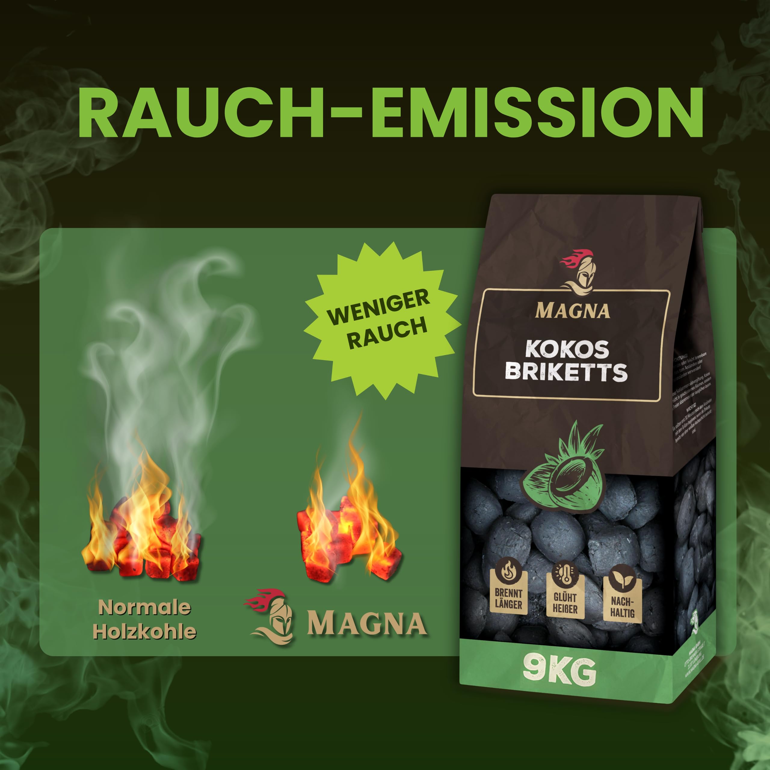 Magna Premium Kokosbriketts - 18 KG - Grillbriketts, Grillketts, Kokoskohle, Cocosbriketts,Kokos Kohle, Briketts - für Holzkohle-Grill, Smoker, Dutch Oven