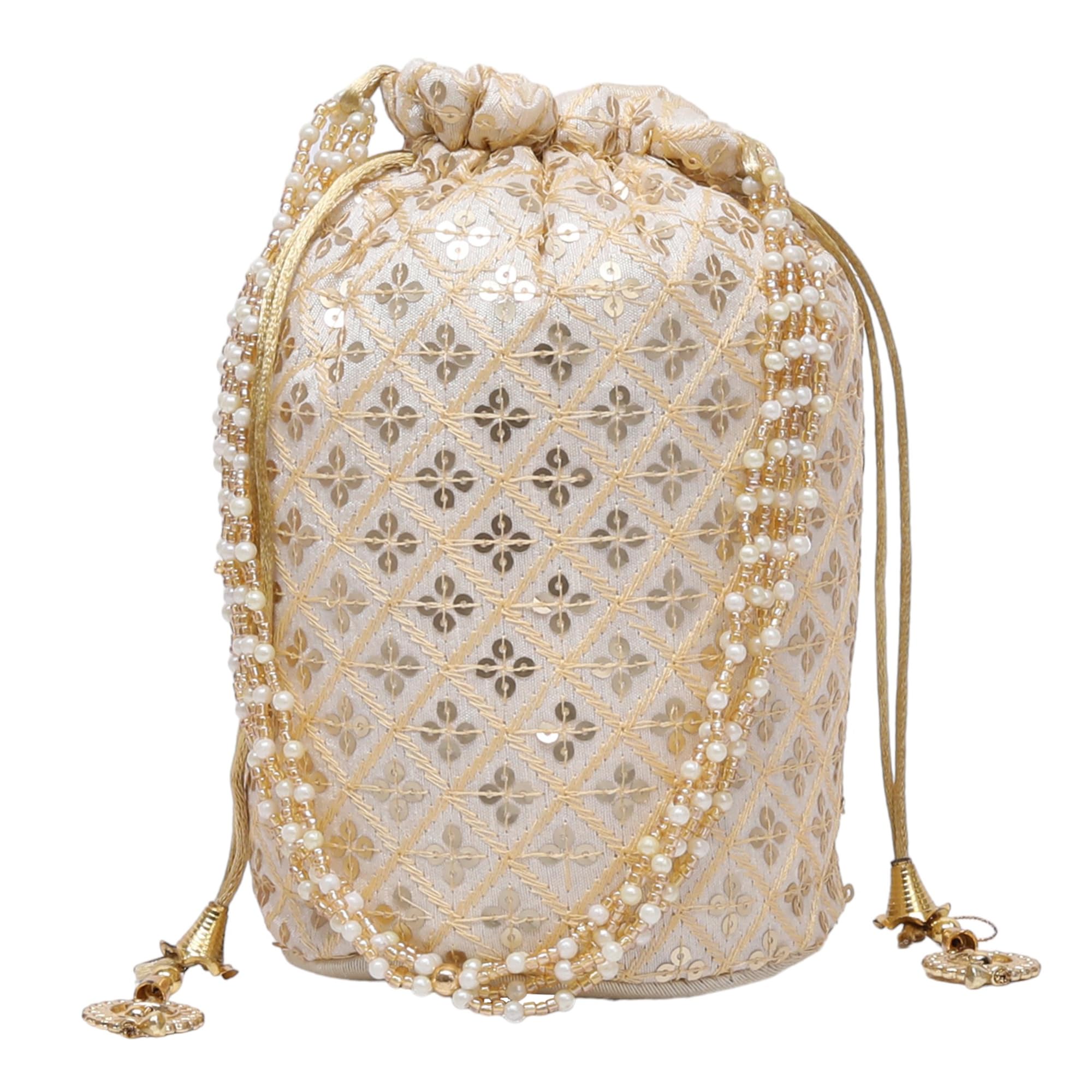 AUTHENTIC AK Embellished Silk Bridal Style Hand Embroidery Potli For Womens With Pearl Accents | Ideal For Parties, Weddings And Festive Season (White) (B0DBVZJ3N3) Amazon Price History, Amazon Price Tracker