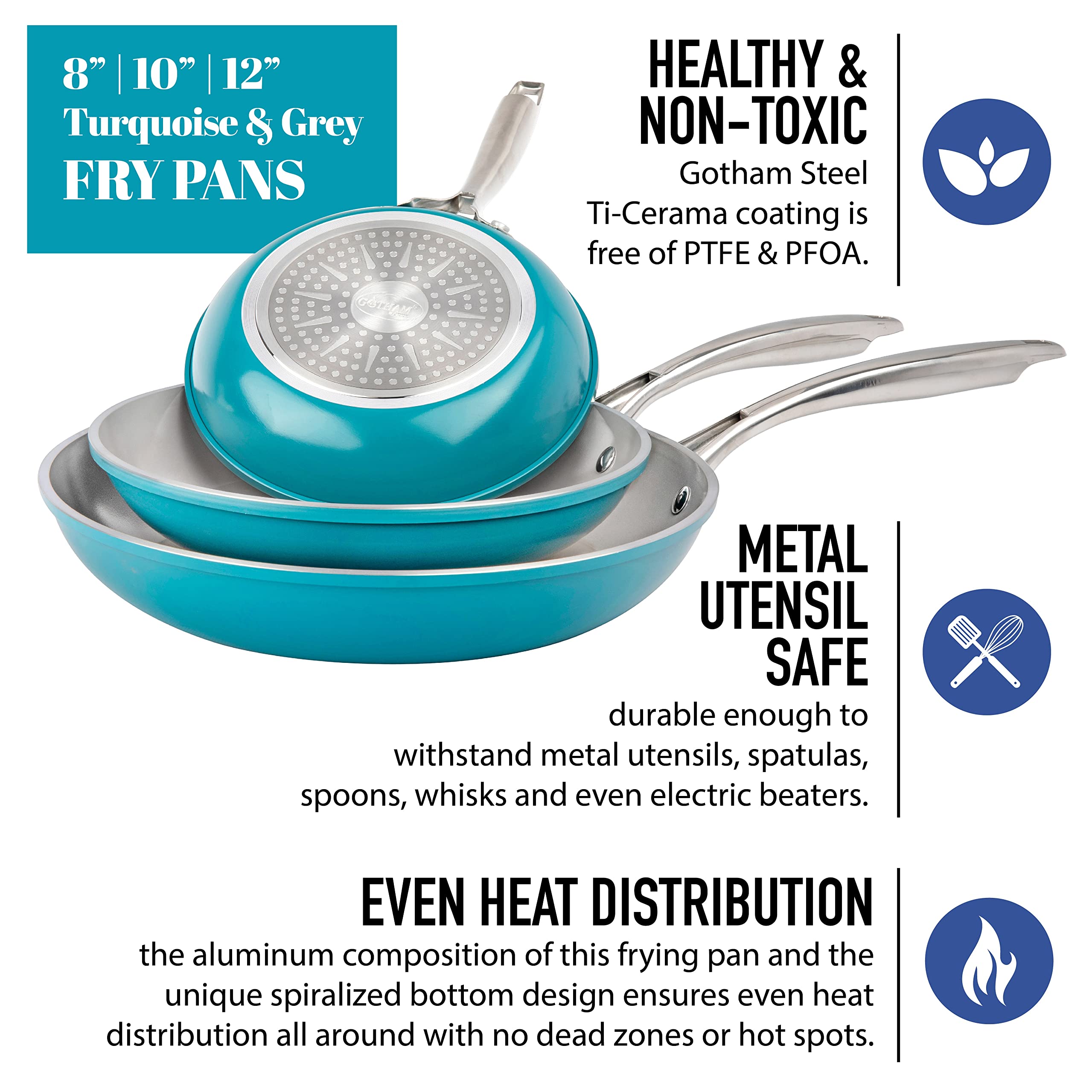 Amazon.co.jp: Gotham Steel ノンスティックセラミックフライパン3点