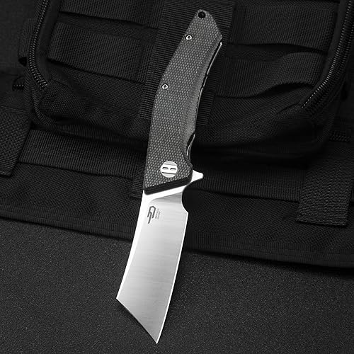 Miniatura 4 de BESTECH KNIVES Cuchillo de bolsillo plegable de carnicero hoja de acero D2 lavada a la piedra de 3.15 pulgadas, mango de micarta, bloqueo de forro