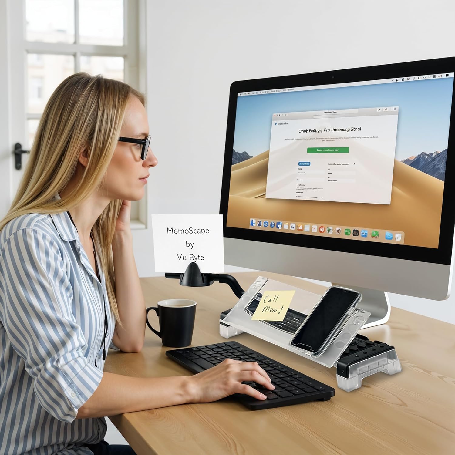 MemoScape Adjustable in-Line Document Holder for Typing | Reduces Neck Strain, Improves Focus, Boosts Desk Organization, and Workflow | Paper Holder Stand for Desk and Home Office - Black (VUR 2060)