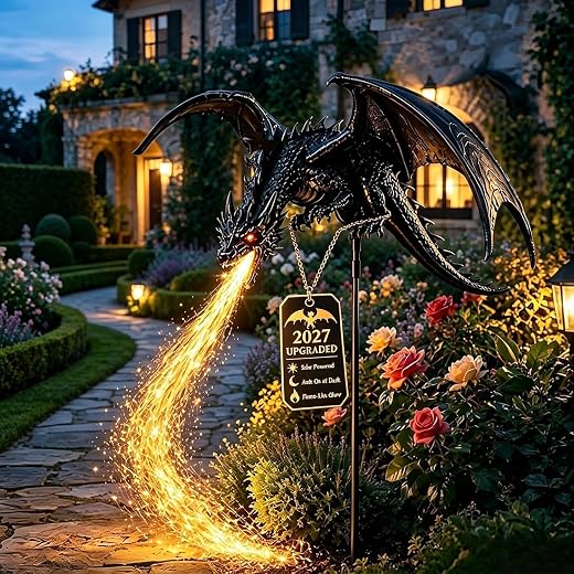 Solar Dragon Fire Garden Light,2027 New Gothic Winged Dragon Stake Light