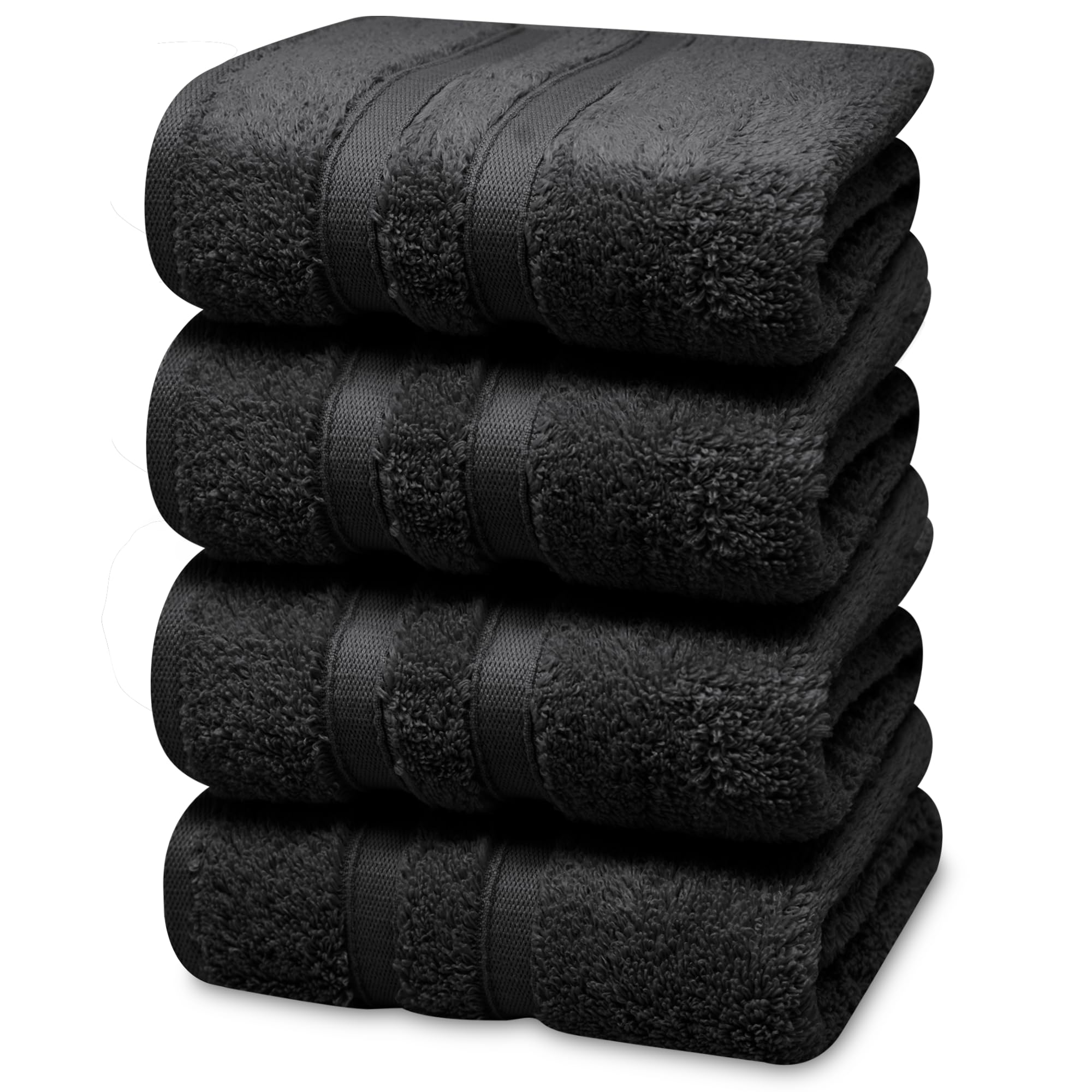 Towelogy ZHT_09 Premium Hand Towels - 100% Zero Twist Cotton Ultra Soft & Highly Absorbent Tear & Fade Resistant 50x80cm (4, Noir Black)