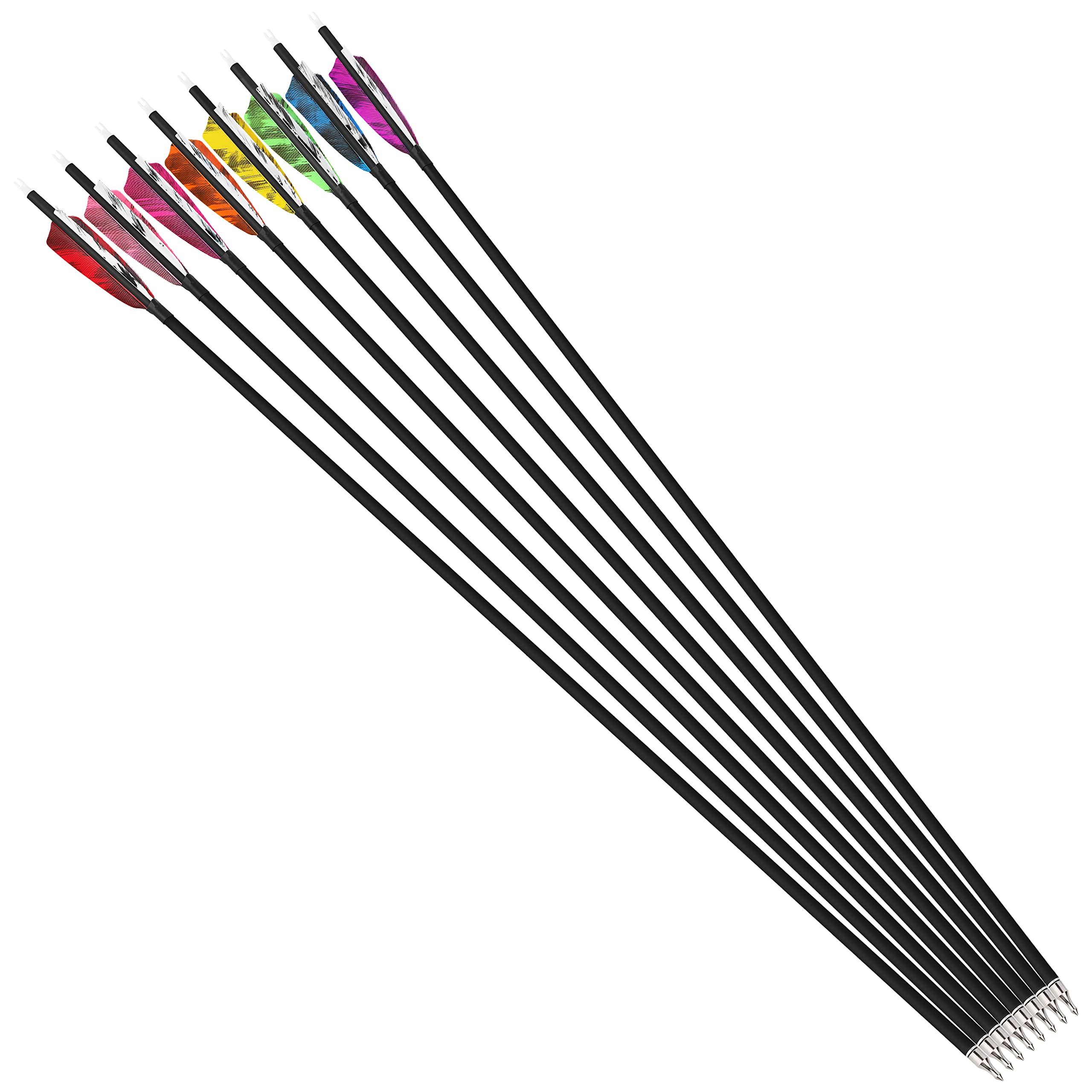 6pcs Flèches en Carbone de Tir à l'arc 28/30/31 Pouces Flèches de Chasse Spine 500 avec Plume Nature pour Arc Classique Arc à Poulies