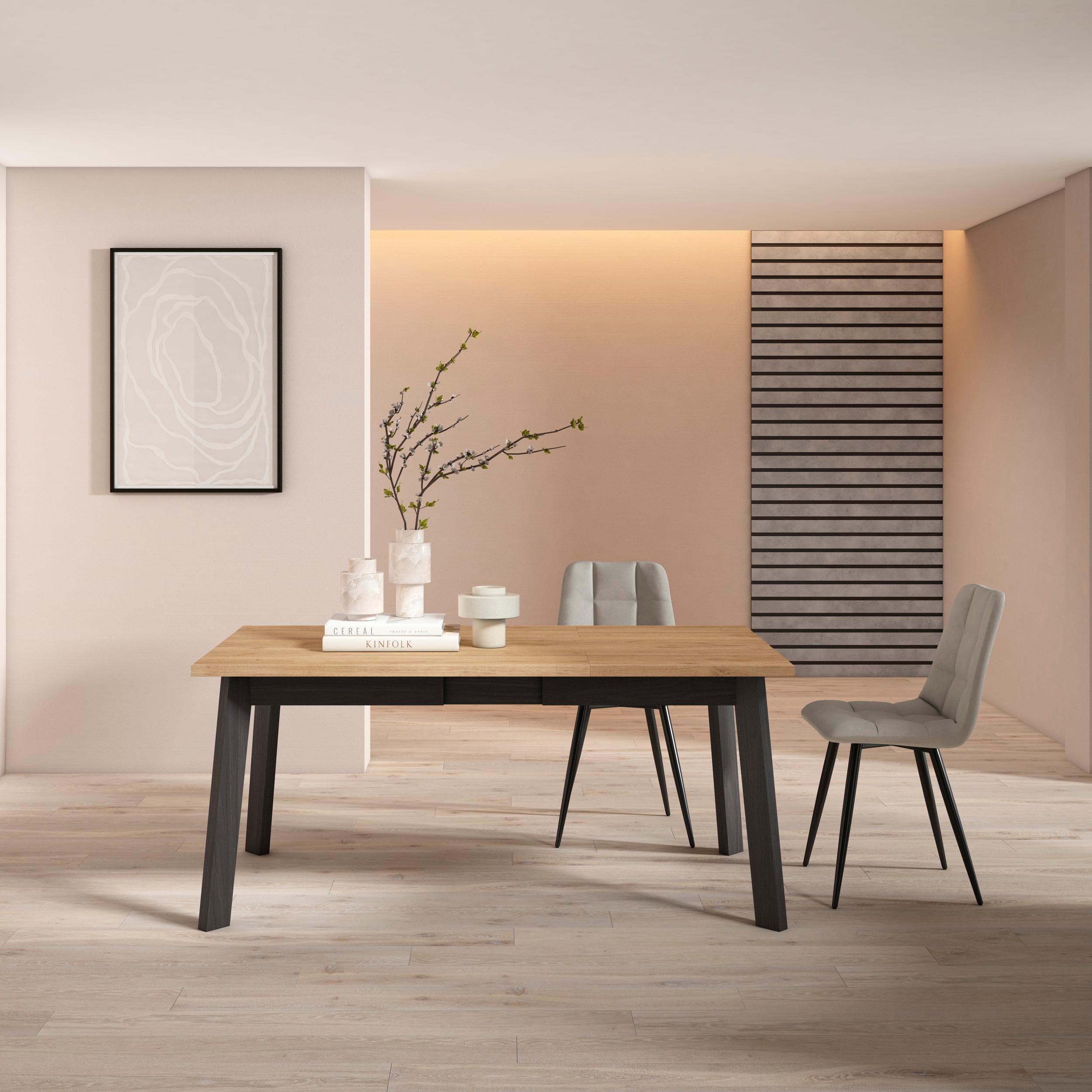 Skraut Home | Table à Manger | Meuble Salle à Manger | 170 | pour 8 Personnes | Pieds en Bois | Style Moderne | Chêne et Noir
