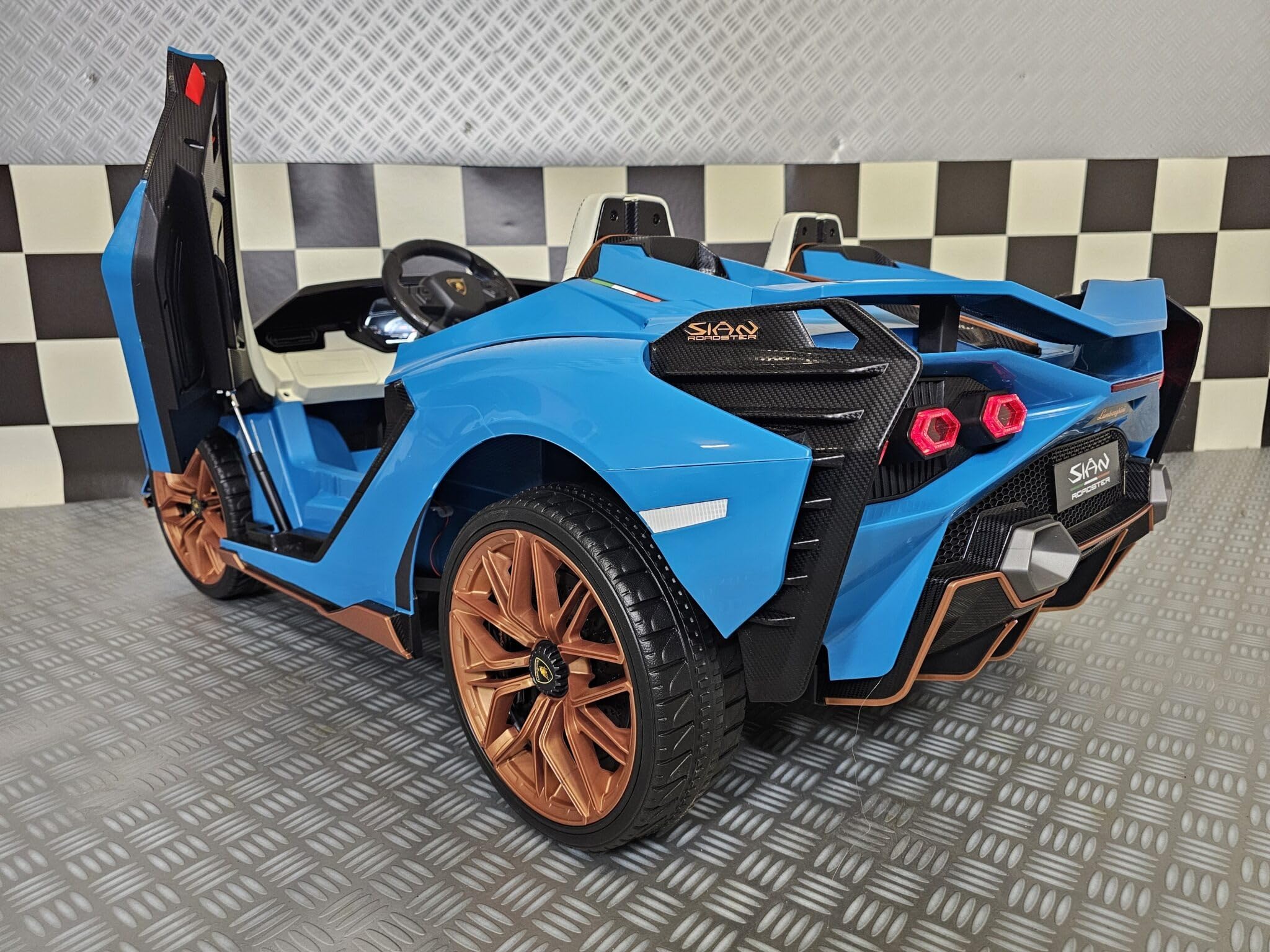 Auto 24 V e 2 posti, per bambini, Lamborghini SIAN, 4 motori da 24 V, RC genitori, sedile in pelle, ruote in gomma, bambini da 1 a 6 anni