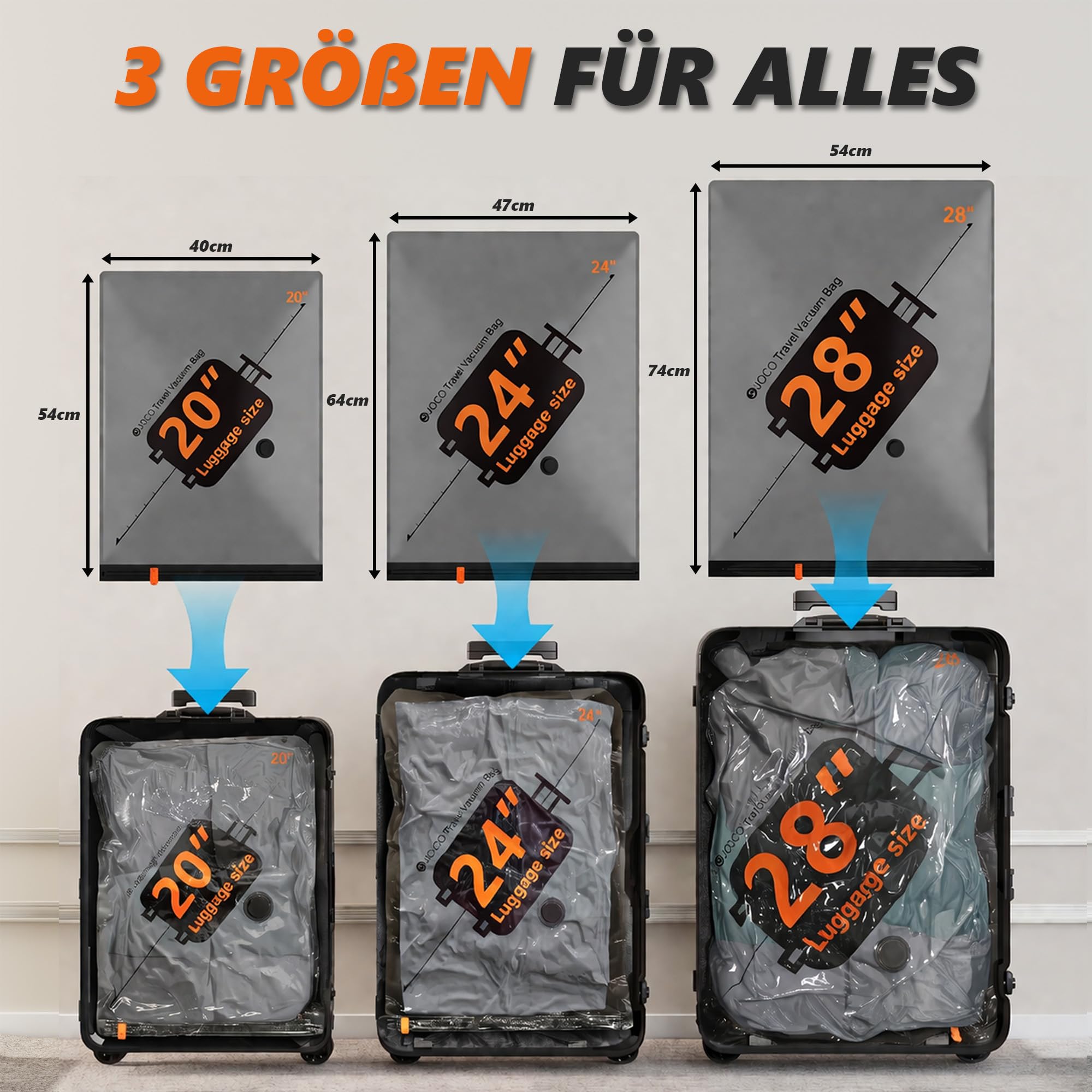 SUOCO 24 Stück Vakuumbeutel für Kleidung mit kabelloser Vakuumpumpe, platzsparend Vakuumierbeutel für Kleider, Vacuum Storage Bags, Koffer Organizer, geeignet für Reisen und Zuhause
