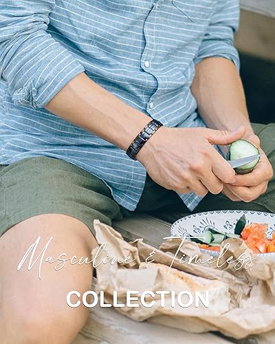 Miniatura 5 de Feraco Pulsera magnética para hombre, acero de titanio, pulsera magnética para hombres con imanes de doble fila ajustable (negro y azul)