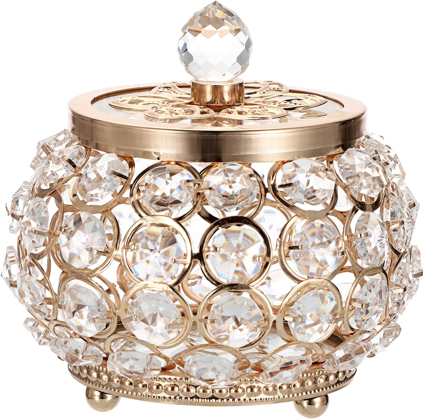 Hipiwe Crystal Jewelry Box with Glass Lid Small Trinket Organizer Mirrored Treasure Box Ring Holder Earrings Necklace Storage Box Keepsake Gift Box for Home Dresser Decor, Gold