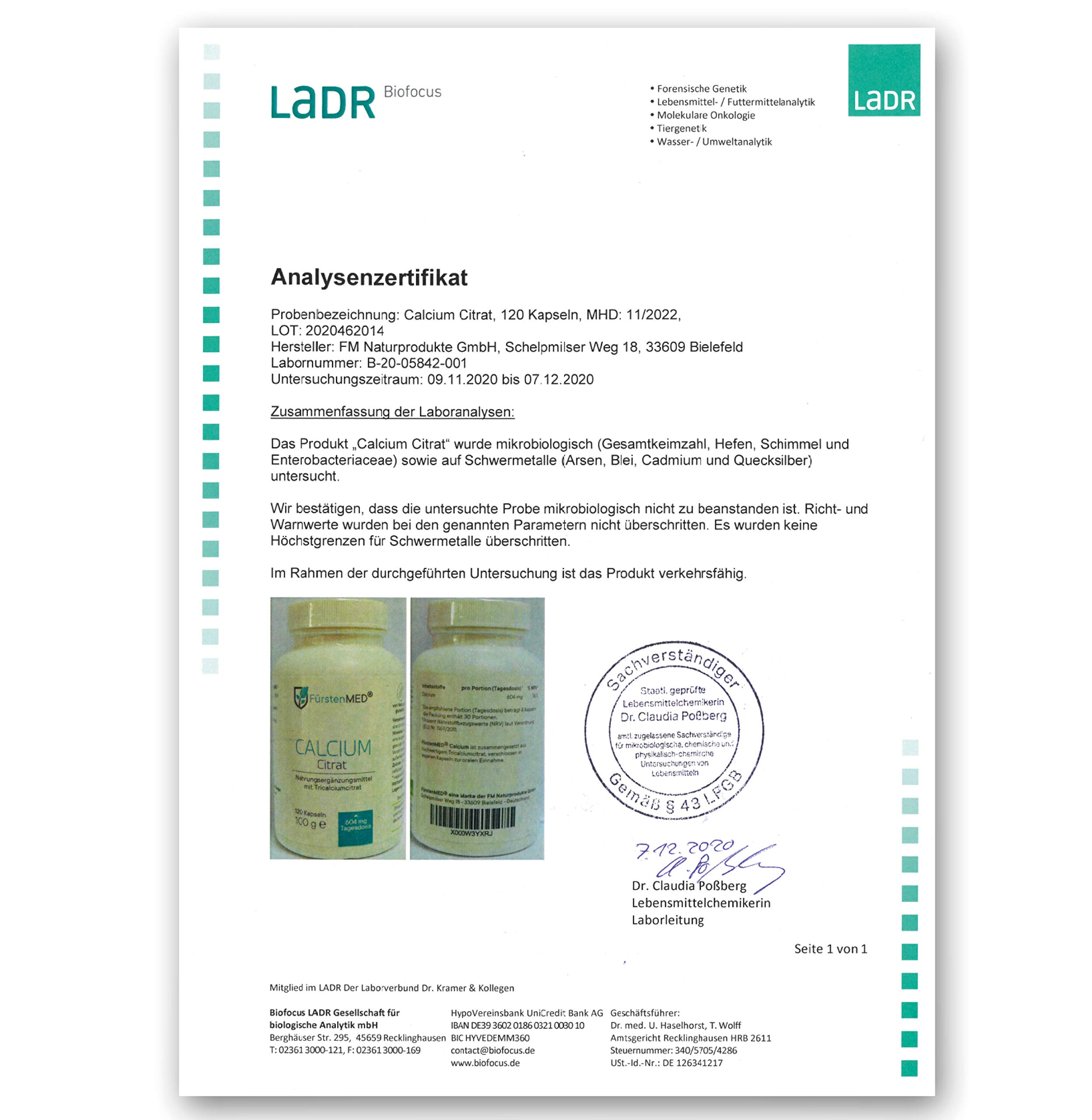 FürstenMED® 120 Calcium Citrat Kapseln (Hochdosiert) - Reines Tricalciumcitrat - Vegan - Laborgeprüft & Ohne unerwünschte Zusatzstoffe