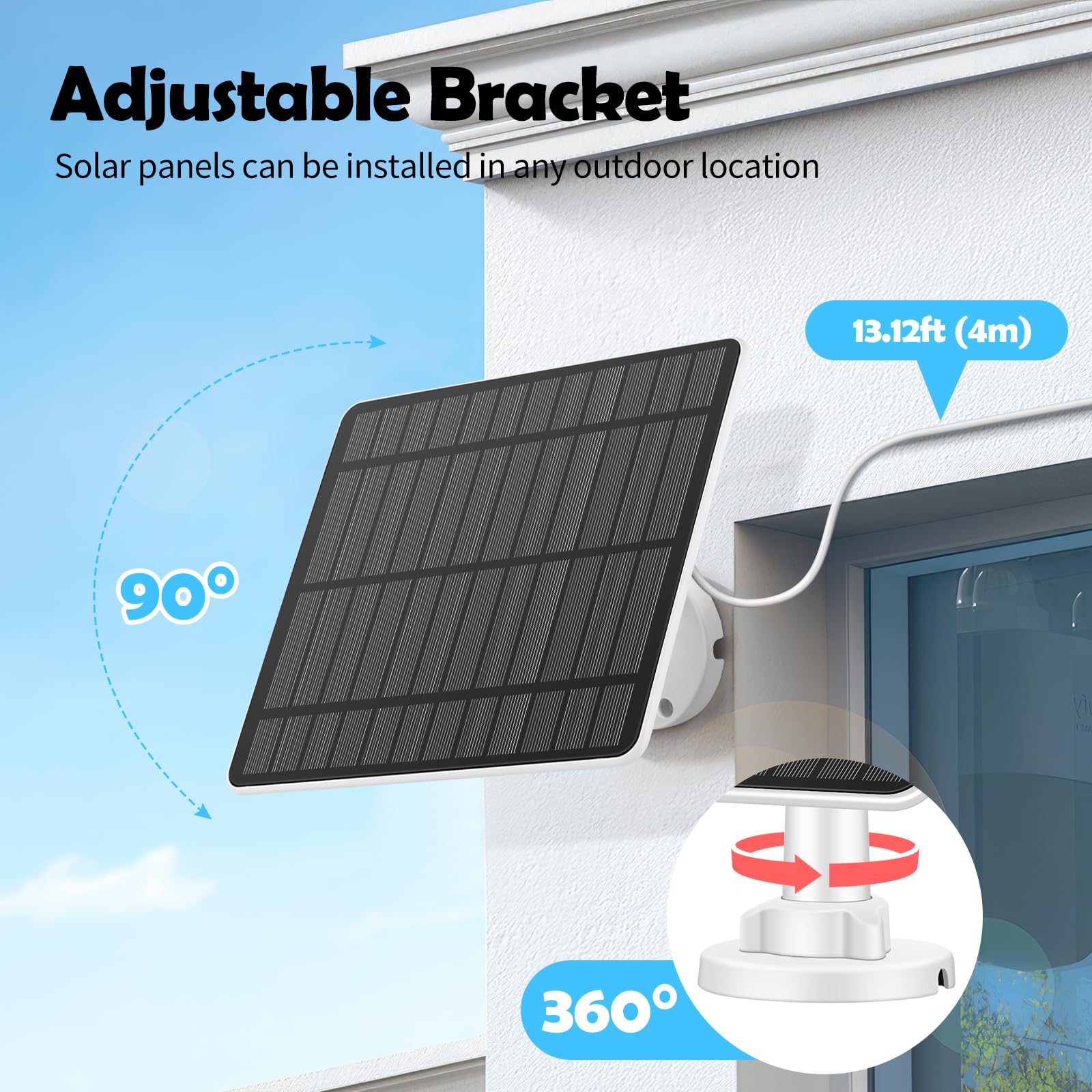 Weinsamkeit 5W Solarpanel für Überwachungskamera Aussen, Solarmodul Kompatibel mit Ring Spotlight Kamera Akku/Stick Up Cam Akku, Barrel Stecker zu USB-C Adapter, 4M Kabel, IP65 Wasserdichtes(2 Pack)