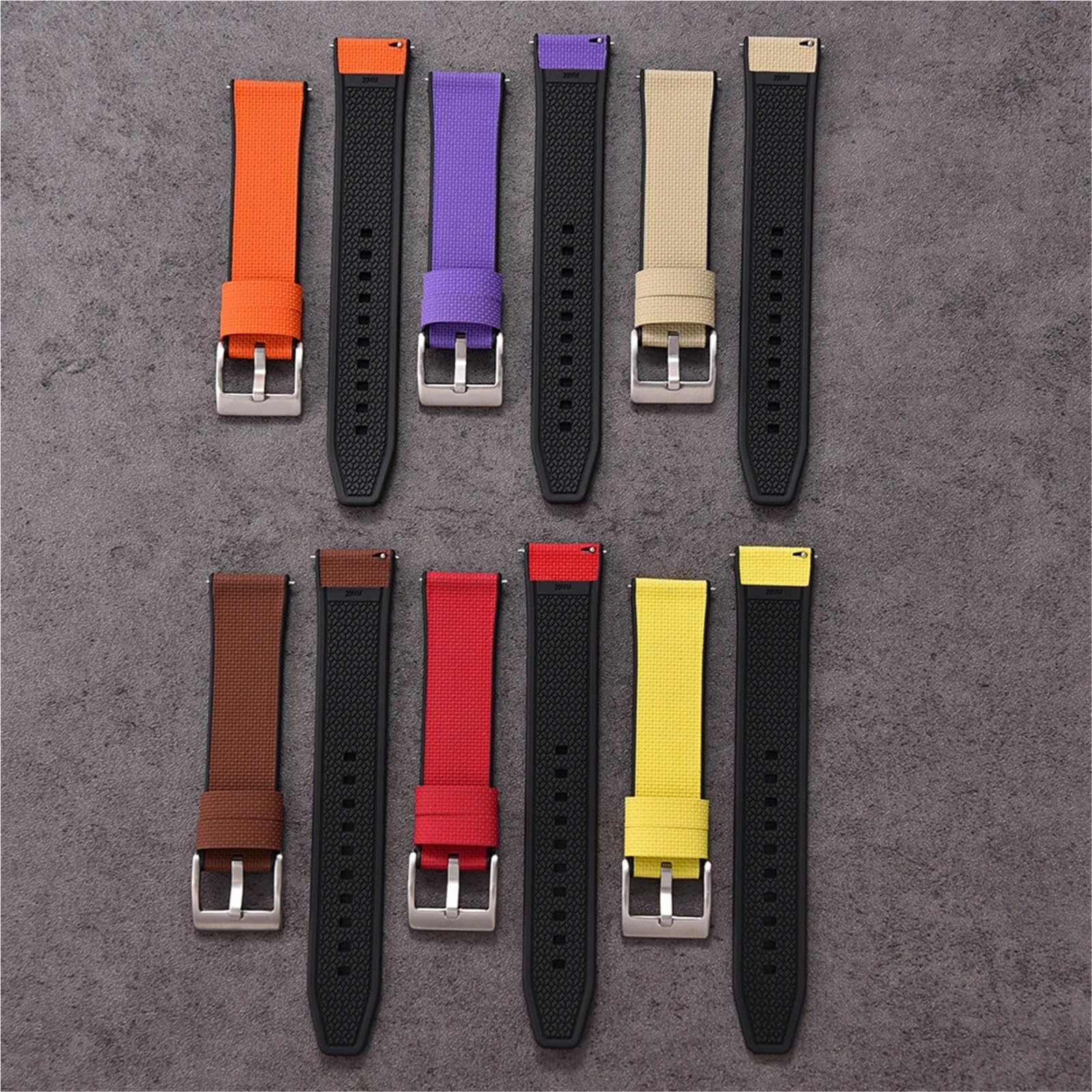 Generico Bracelet universel pour montre à dégagement rapide de 18-24 mm - Bracelet en caoutchouc texturé (Balck Orange 1,22mm)