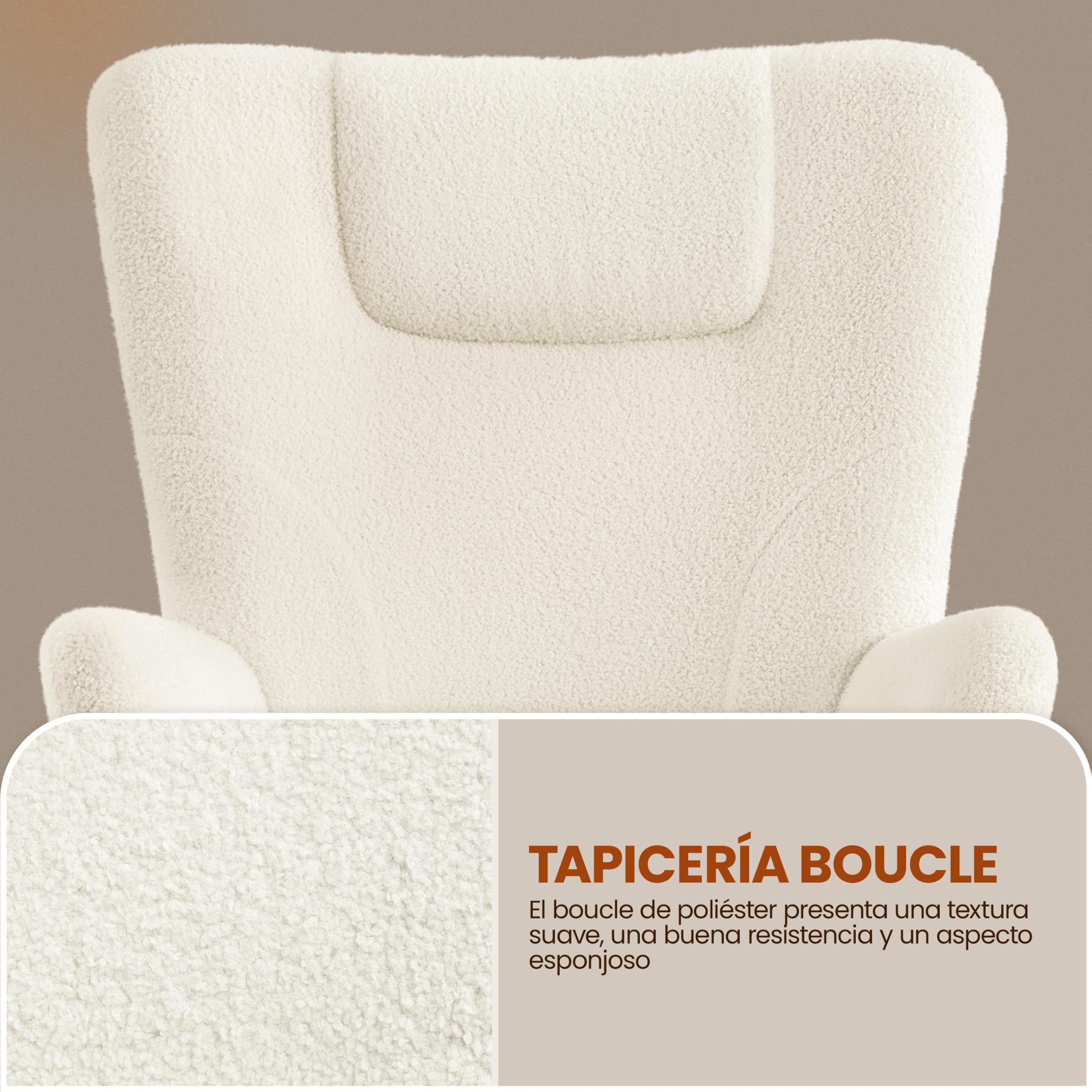 Yaheetech Silla Mecedora Relax Tapizada en Boucle Sillón Balancín con Estructura Metal y Madera de Haya Respaldo Alto Soporta 136 kg Ideal Salón Dormitorio Beige