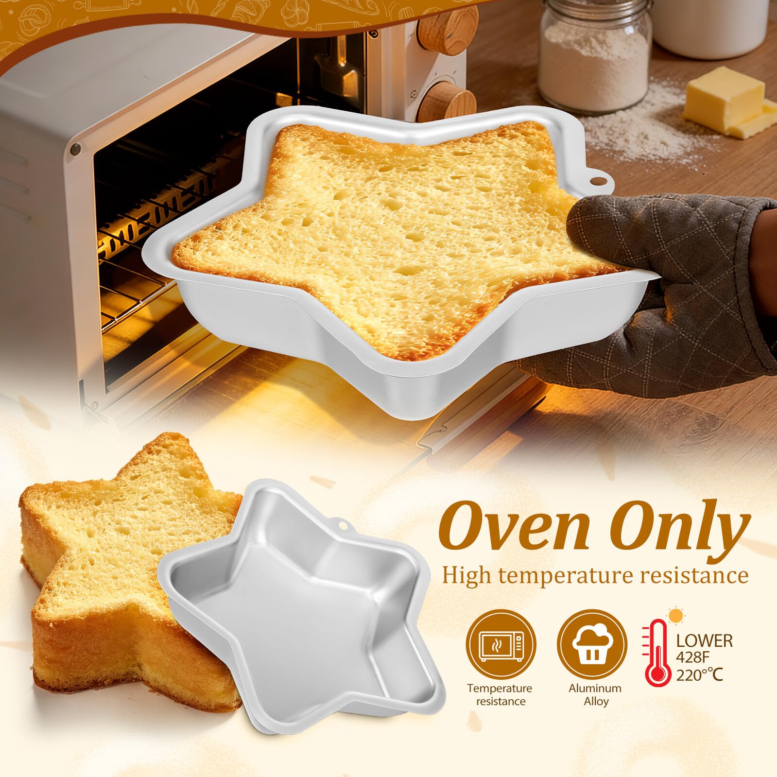 SOLUSTRE Teglia per Dolci a Forma di Stella in Alluminio Resistente 24X23 CM Stampo Antiaderente per Matrimoni e Celebrazioni Utensile da Forno Duraturo