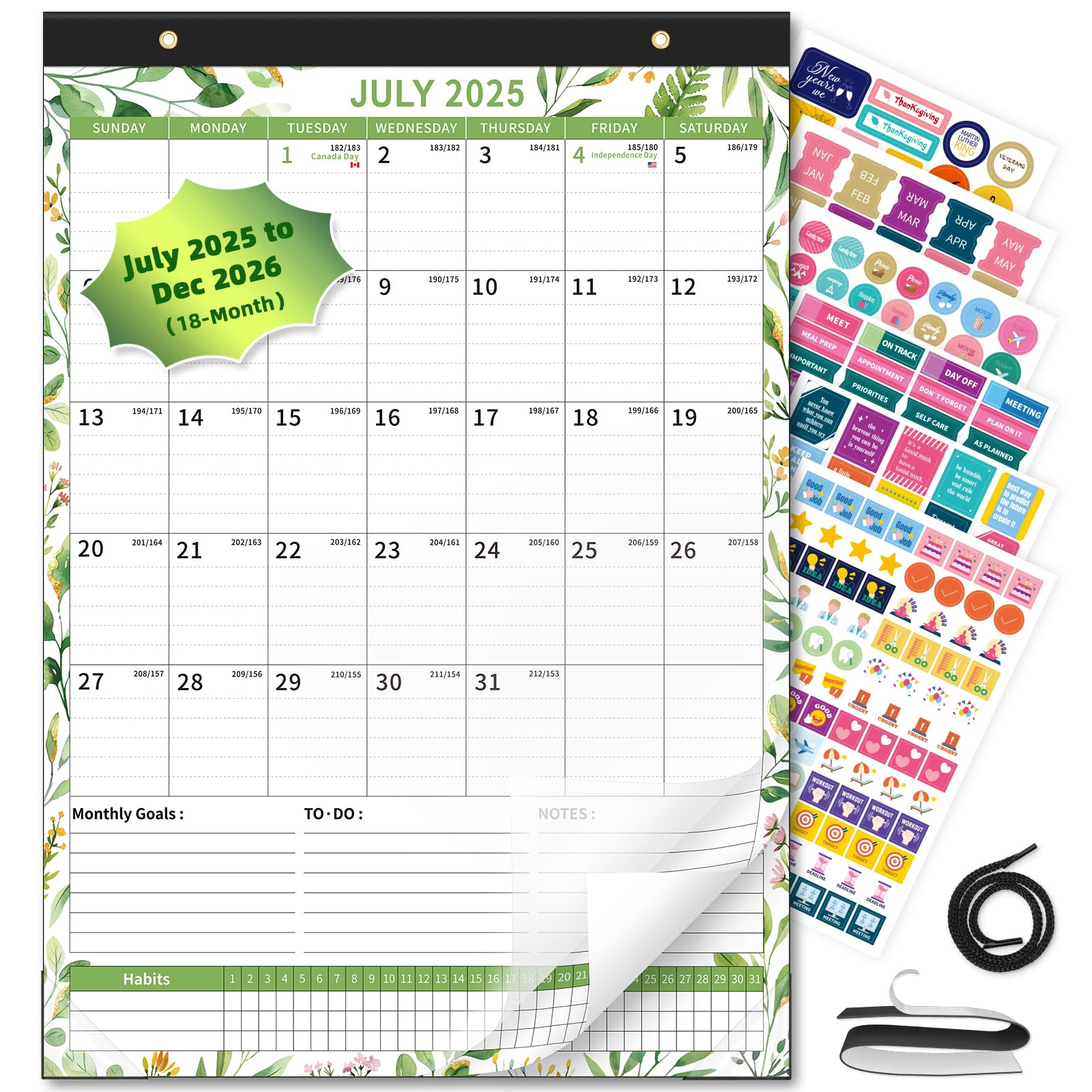 Ospelelf 2025-2026 Wall Calendar 12'' x 17'', Magnetic Calendar for Refrigerator,18 Month Desk Calendar, Use July 2025 - Dec 2026, Leaf
