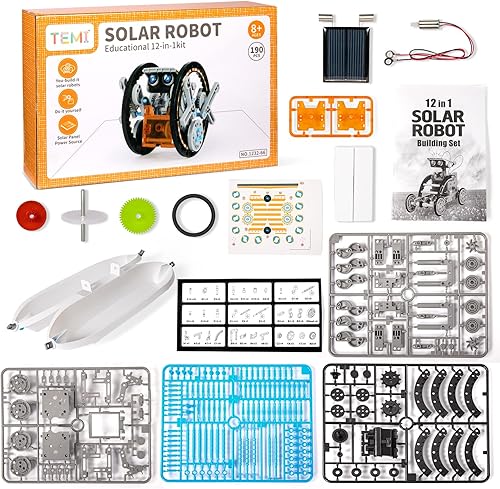 Miniatura 4 de TEMI STEM - Juguetes de robot solar 12 en 1, 190 piezas solares y celulares 2 en 1, kit educativo de montaje de bricolaje, juego de construcción