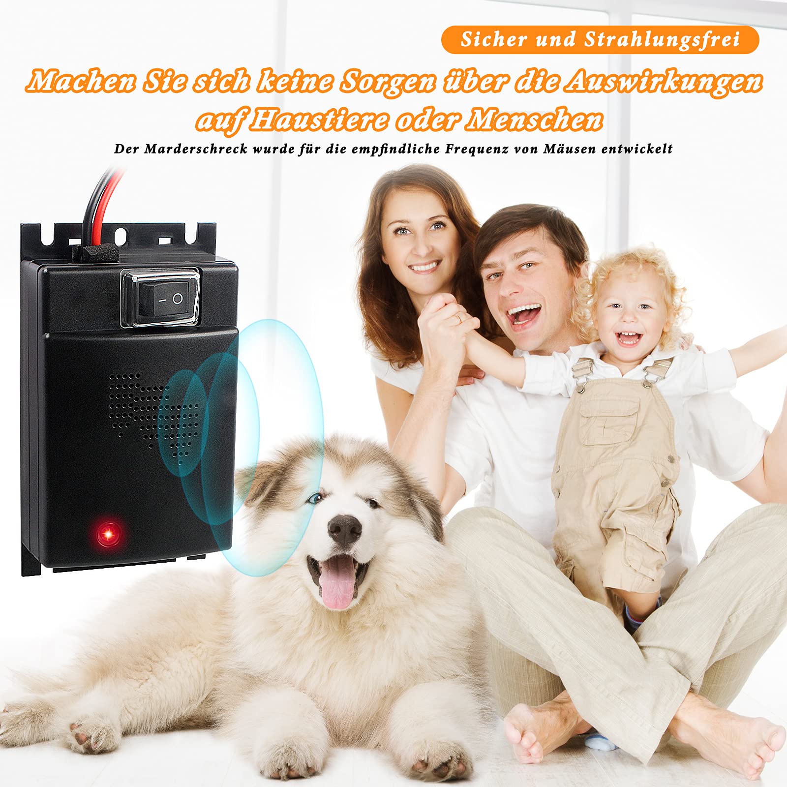 Marderschreck Auto 12V Motorraum, Marderschutz mit 24kHz Ultraschall, Elektronische Mäuseabwehr, Smart Start und Stop Marderabwehr für Garage Haus Lagerhaus Dachboden