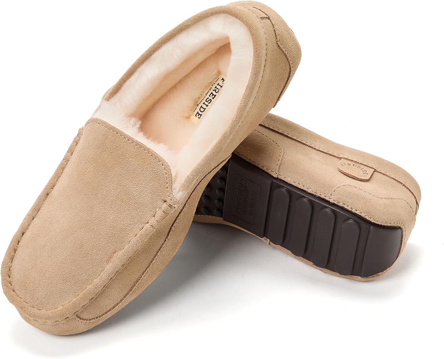 Fireside By Dearfoams Men's Melbourne Genuine Shearling Moccasin Slippers, Memory Foam Sudede Loafers Slip-in House Shoes - Image 7