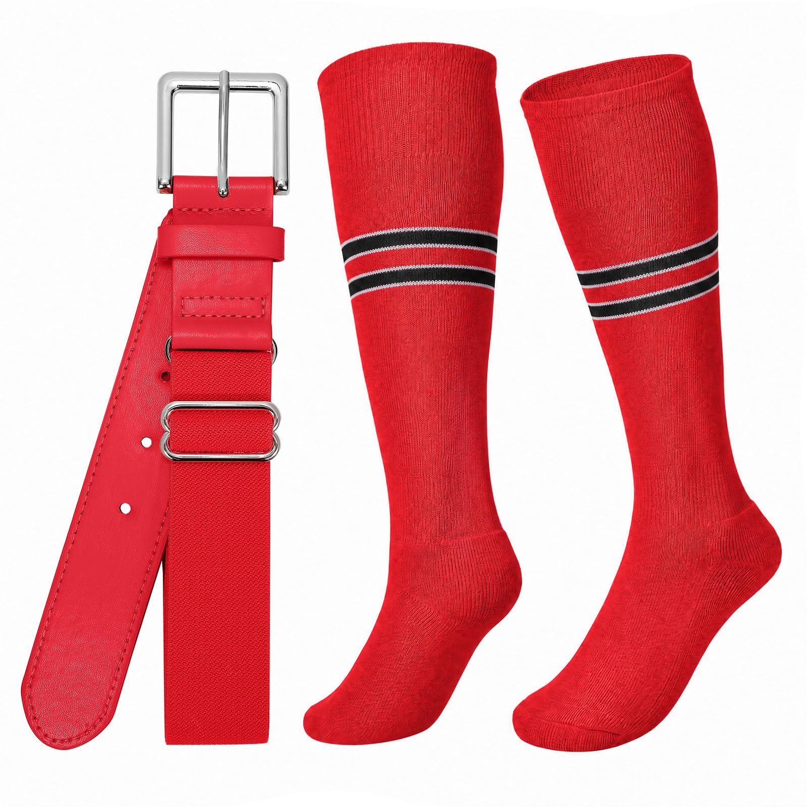 XZQTIVE Baseball Softball Socks and Belt Combo Set Adjustable Softball Socks and Elastic Belt for Kids Youth Adult