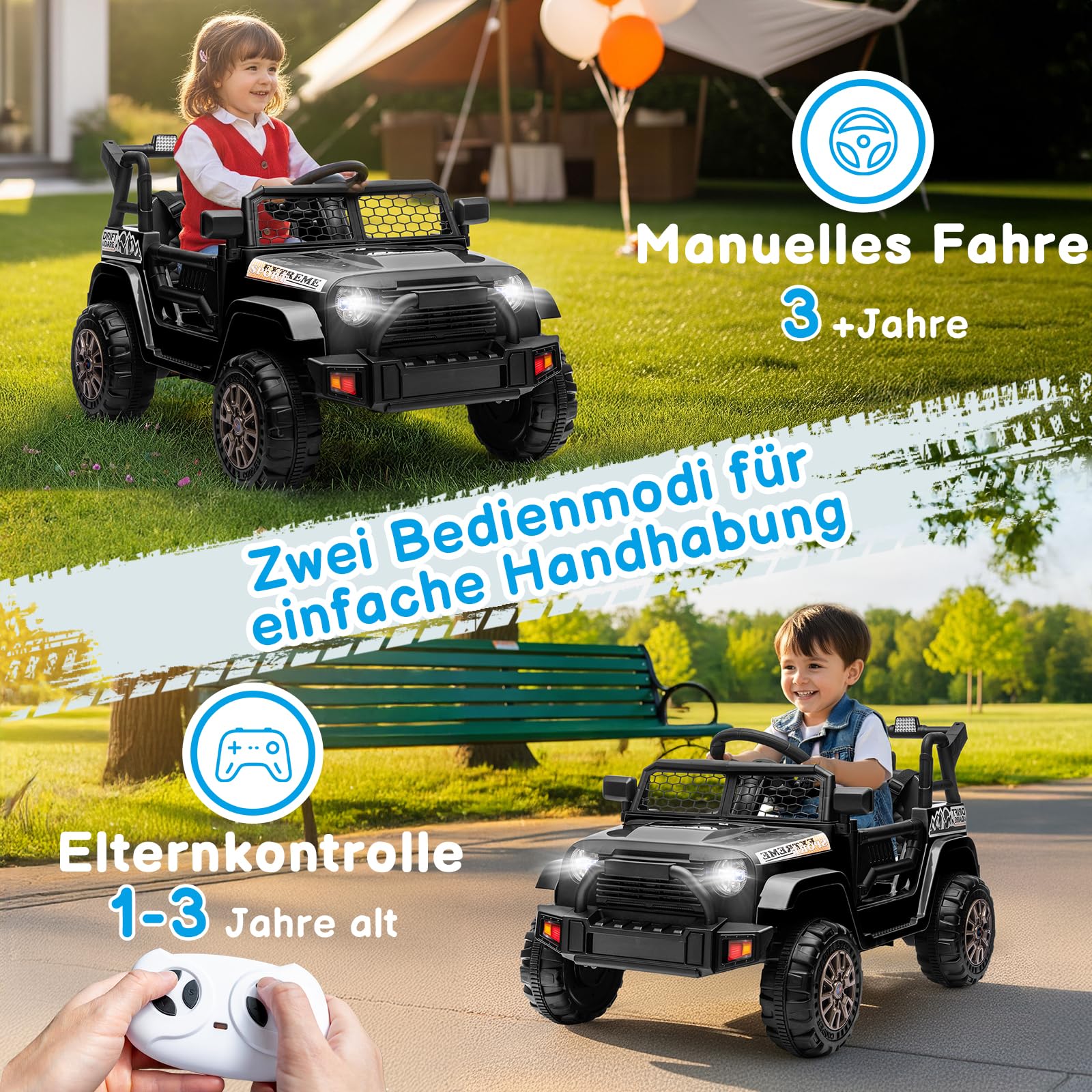 LALAHO Kinder Elektroauto 12V, Elektroauto für Kinder mit 2,4G Fernbedienung, mit Musik, Scheinwerfer,Kinderauto Elektrisch, Elektro Kinderauto für ab 3 Jahren (Schwarz 1)