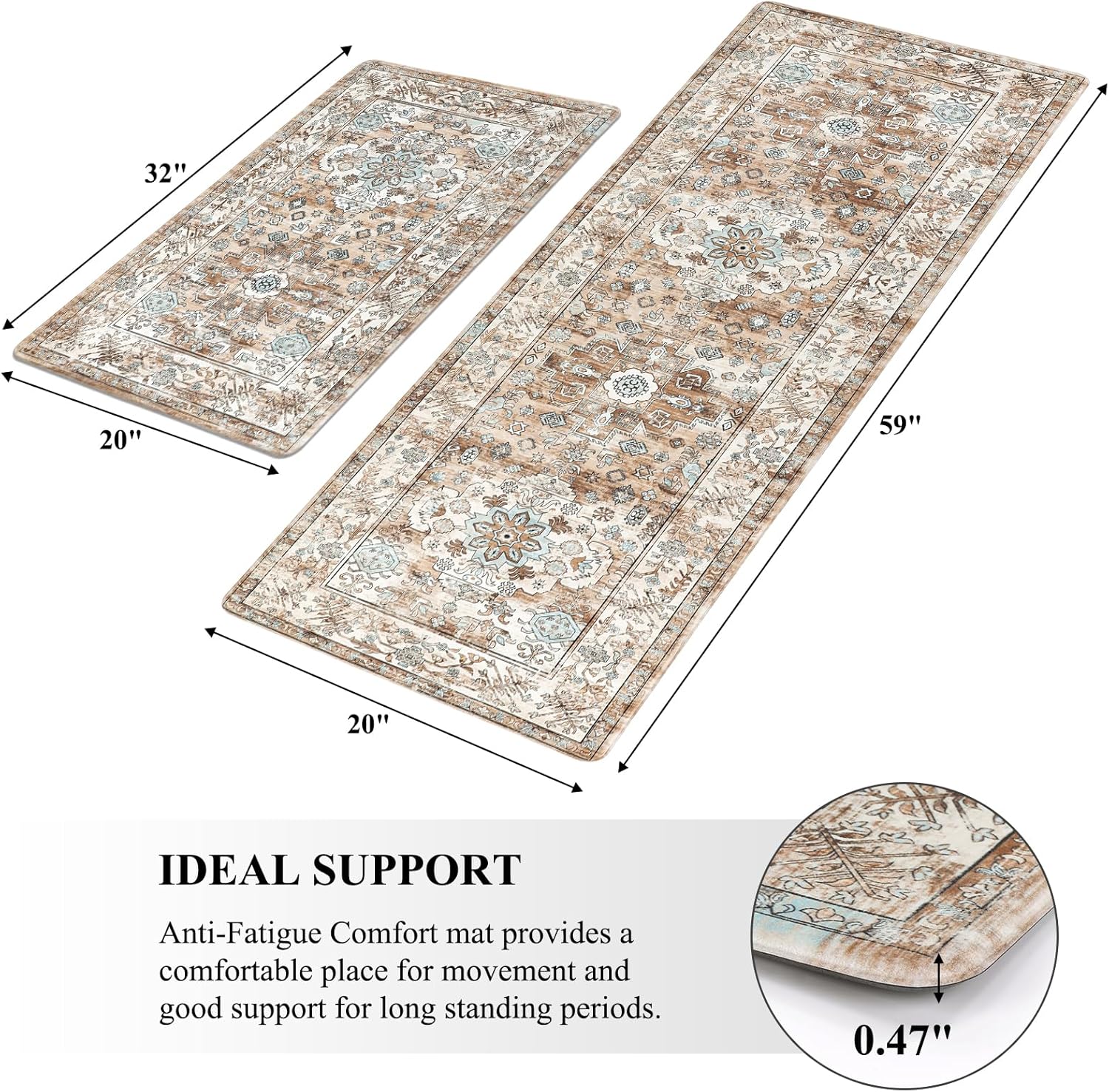 Pauwer Anti Fatigue Kitchen Mat Set - 2 Non Slip Mats, Cushioned Kitchen Rugs, Comfort Standing Mat, Farmhouse Waterproof PVC Foam Floor Mat Runner