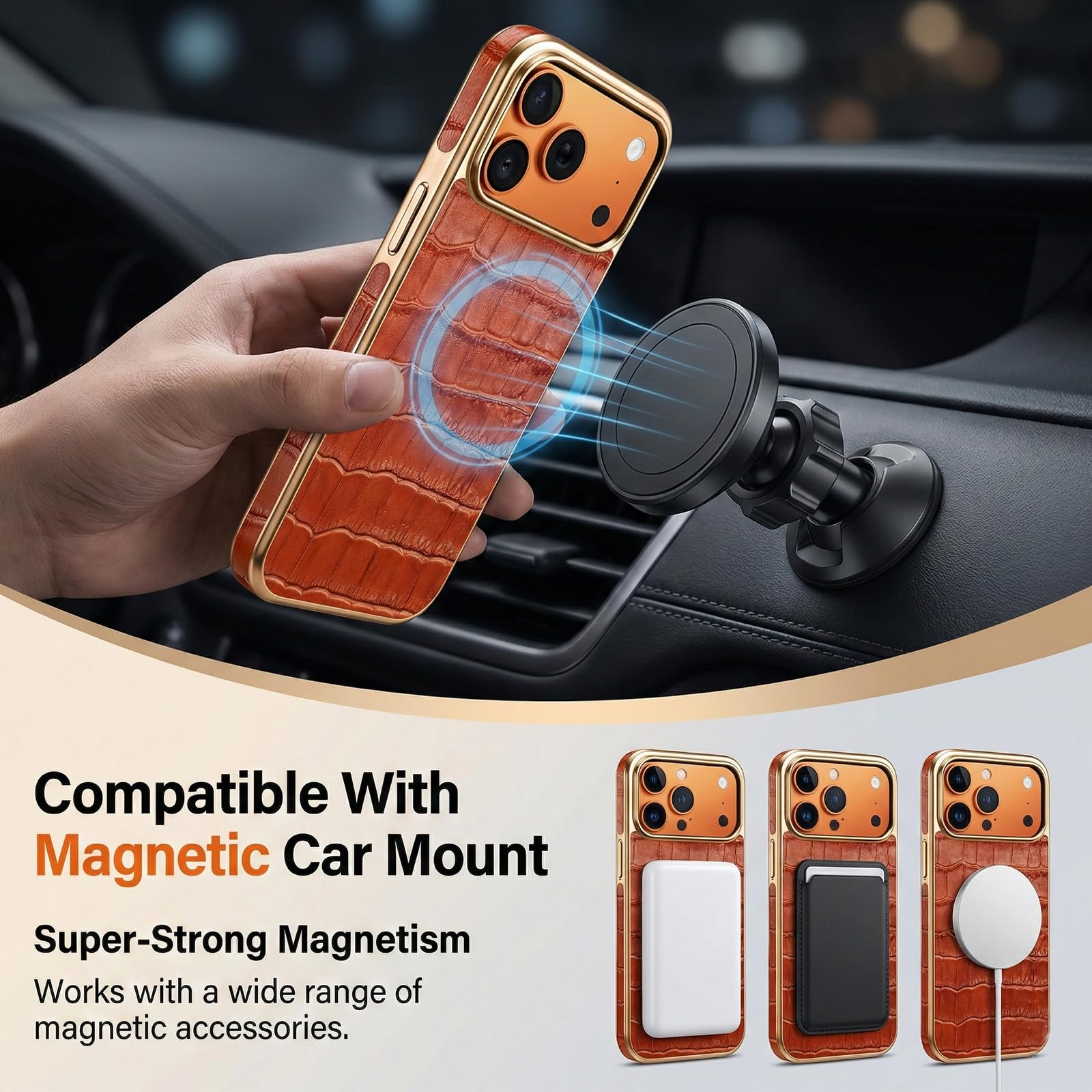 Coque Magnétique pour iPhone 18 Pro Max, Dos PU Texturé, Noir