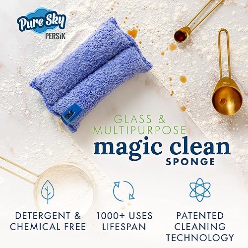 Miniatura 3 de Pure-Sky Ultra - Esponja de limpieza de microfibra 2 en 1, combinación para vidrio y multiusos, solo agrega agua, no necesita detergentes, uso para