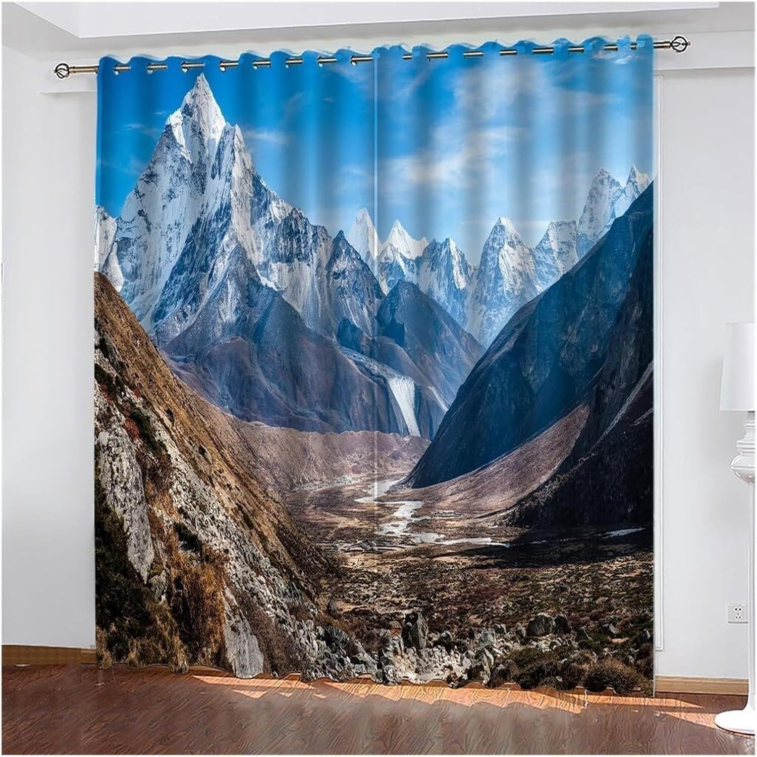 Rideaux occultants isolants 119x215 lavables bleu marron pour chambre