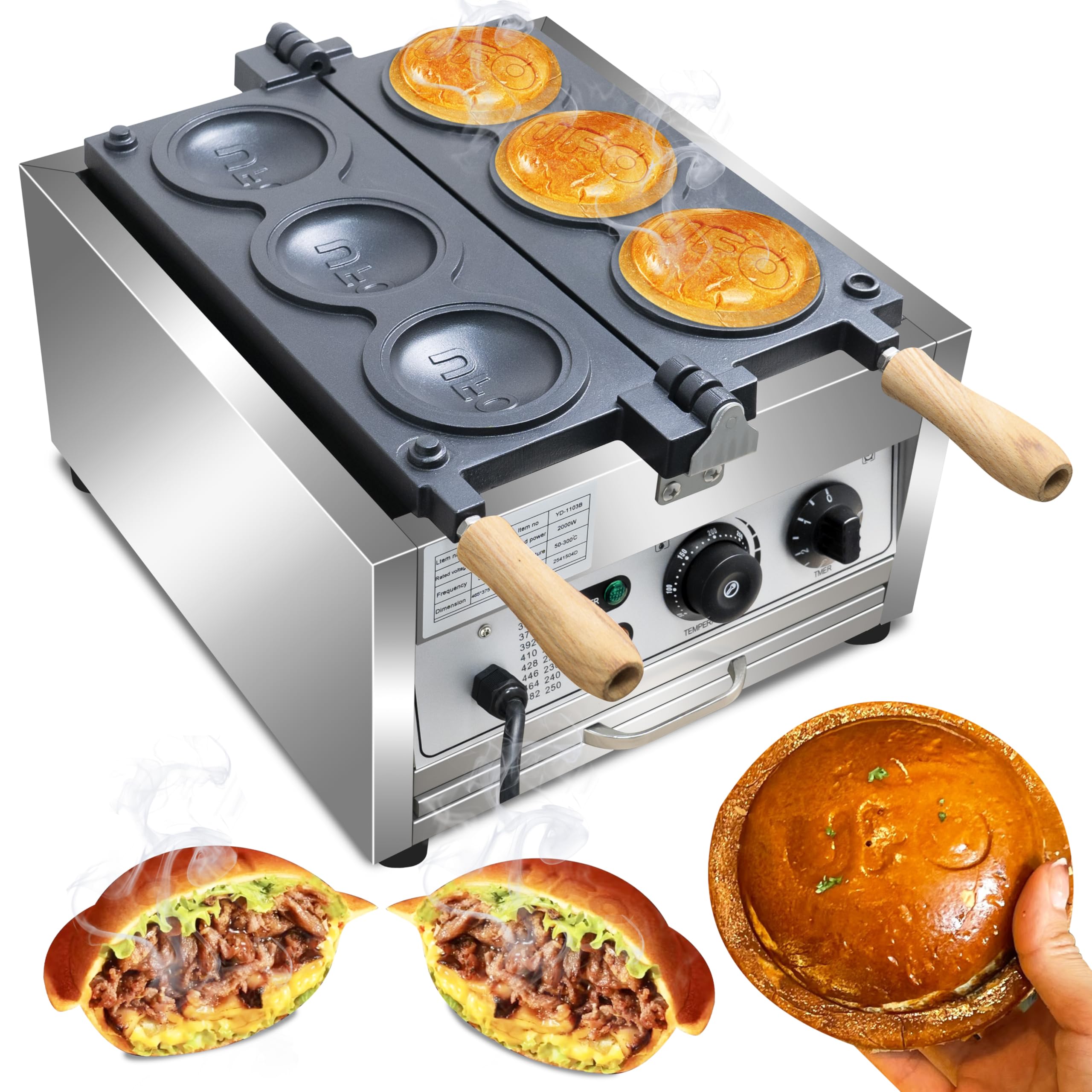 ice cream ufo burger maker 3pcs electric burger waffle maker rotary hamburger sandwich machine non-stick panini press waffle machine 110v gelato panini press machine for home kitchen use breakfast