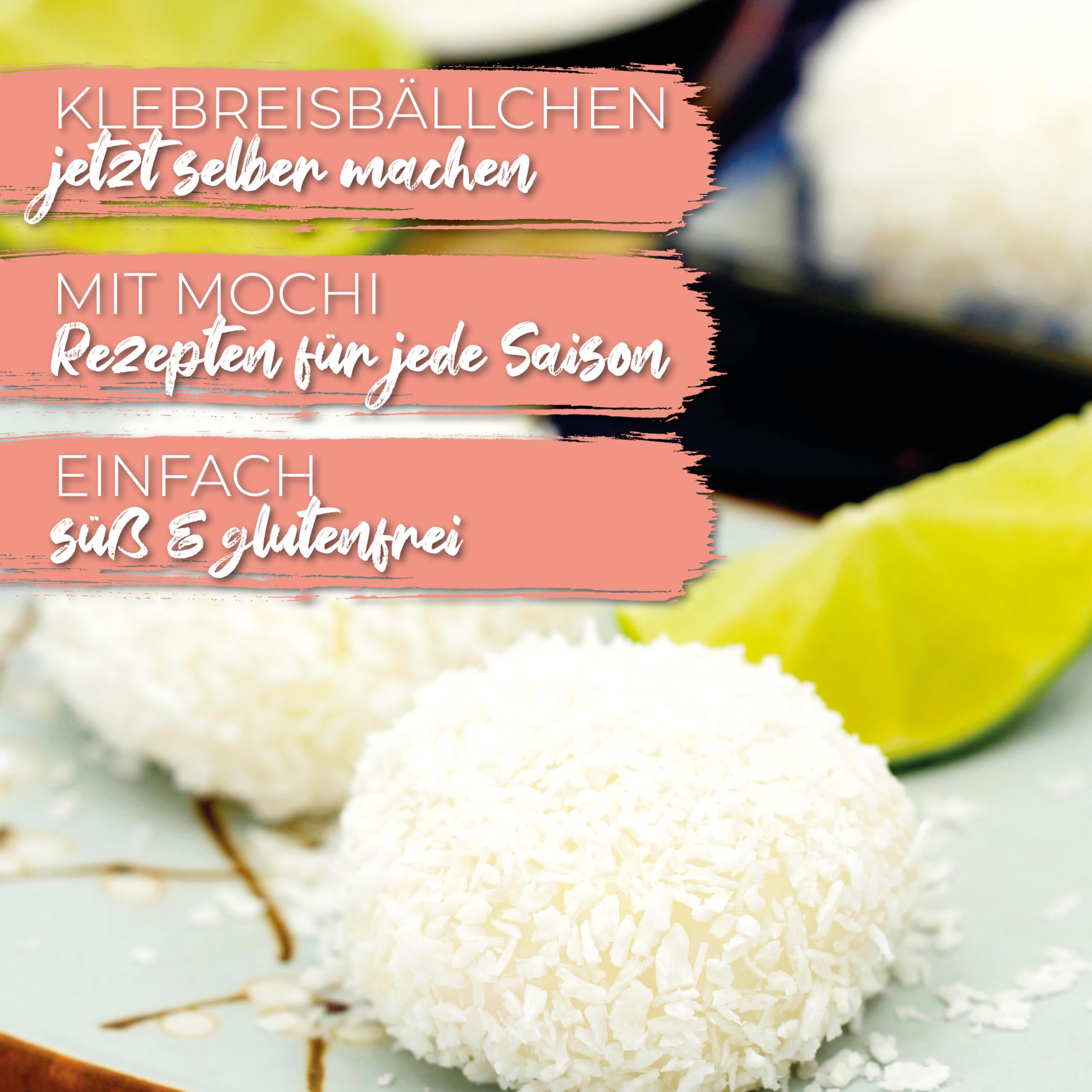 Mochi Kochset für japanische Reiskuchen – 6-tlg. | 5 leckere Rezepte selber machen: in den Sorten Eis, Schoko, u.v.m., glutenfrei & vegan, Geschenkidee | mit Klebreismehl, Sesam und Adzukibohnen