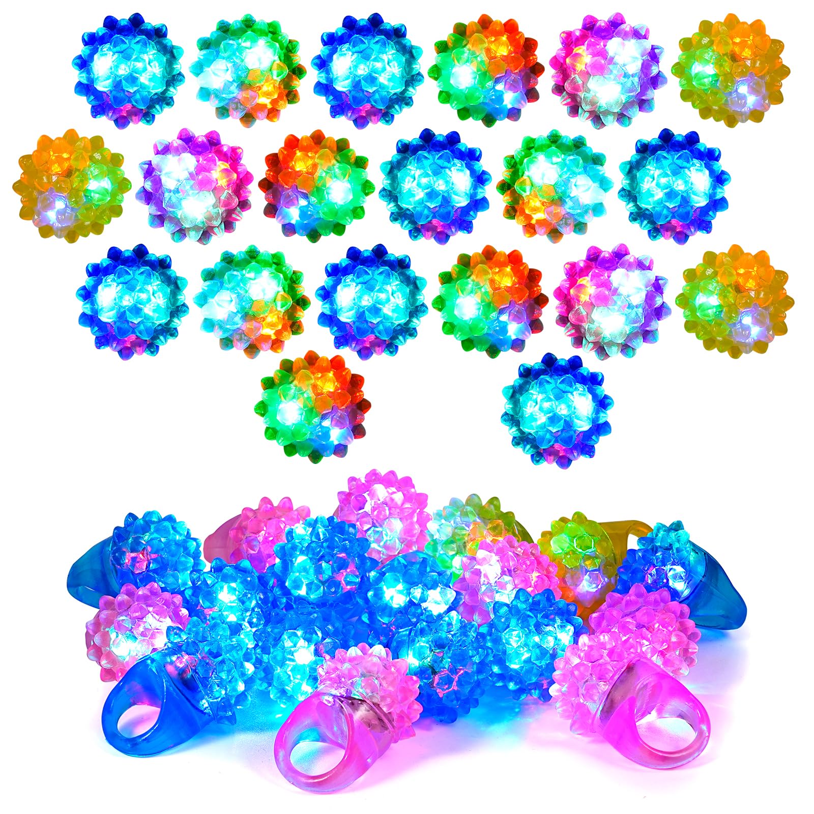 20Pcs Light Up LED Bumpy Jelly Rings - Flashing Finger Lights, Glow in the Dark Toys for Birthday, Christmas Party Favors, Classroom Rewards, Gifts