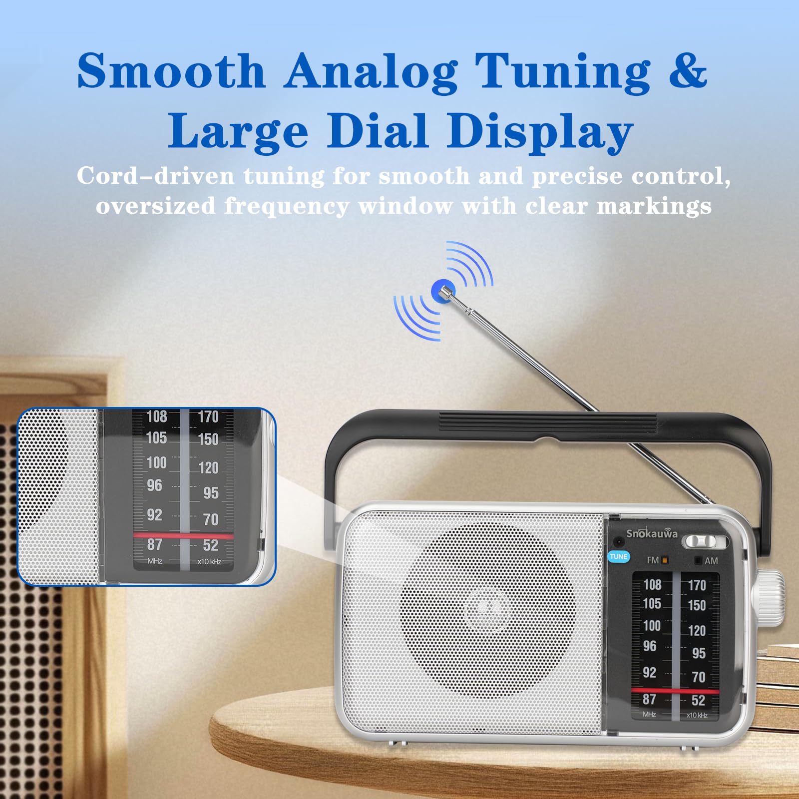 Radio portátil AM FM, sintonizador digital, altavoz más fuerte, batería o radio alimentada por USB para regalo en el hogar al aire libre (negro)