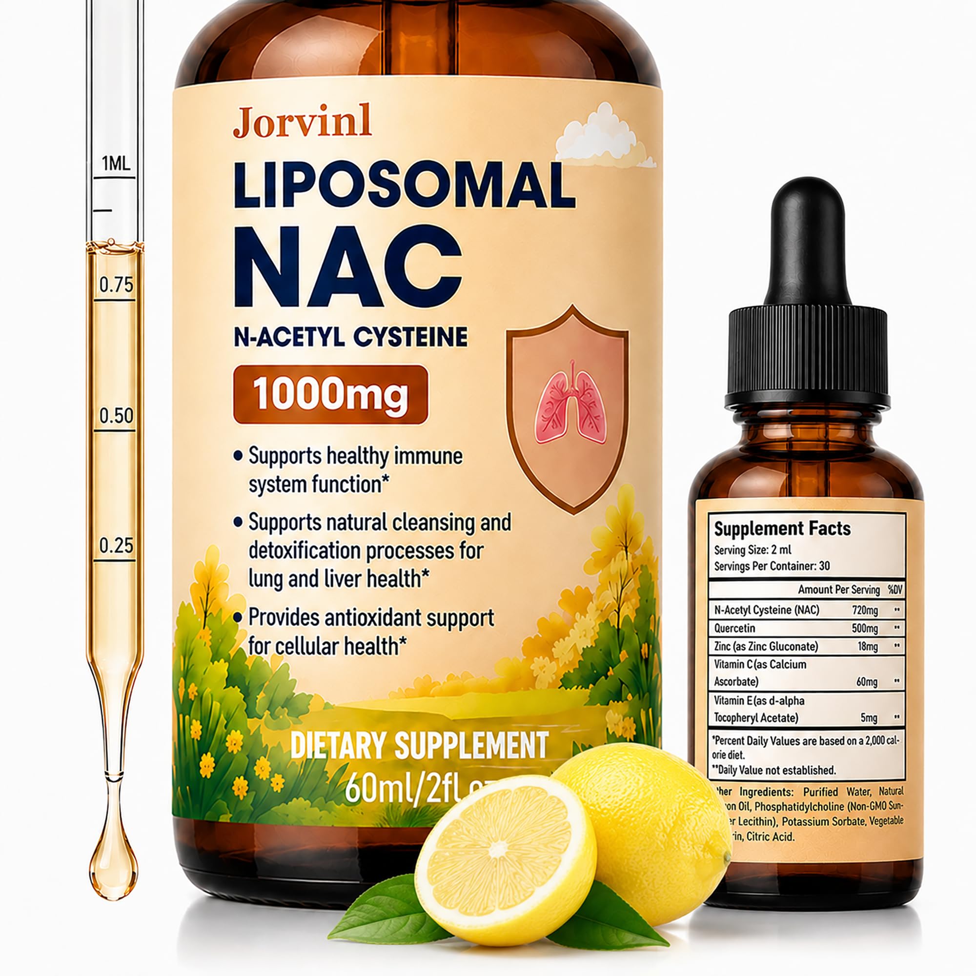 Liposomal NAC Supplement 1000mg, N-Acetyl Cysteine Drops, 2 Fl Oz