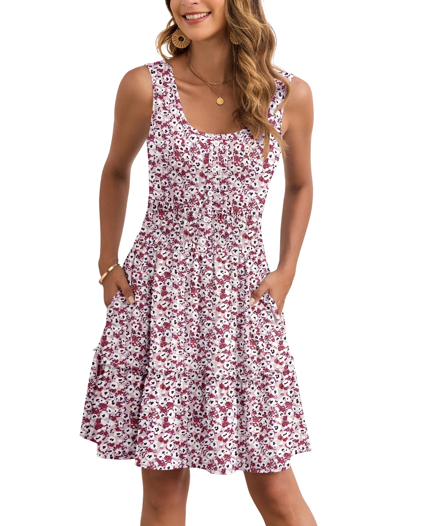 AUSELILY Women Summer Dress Sleeveless Tank Button Down Dresses