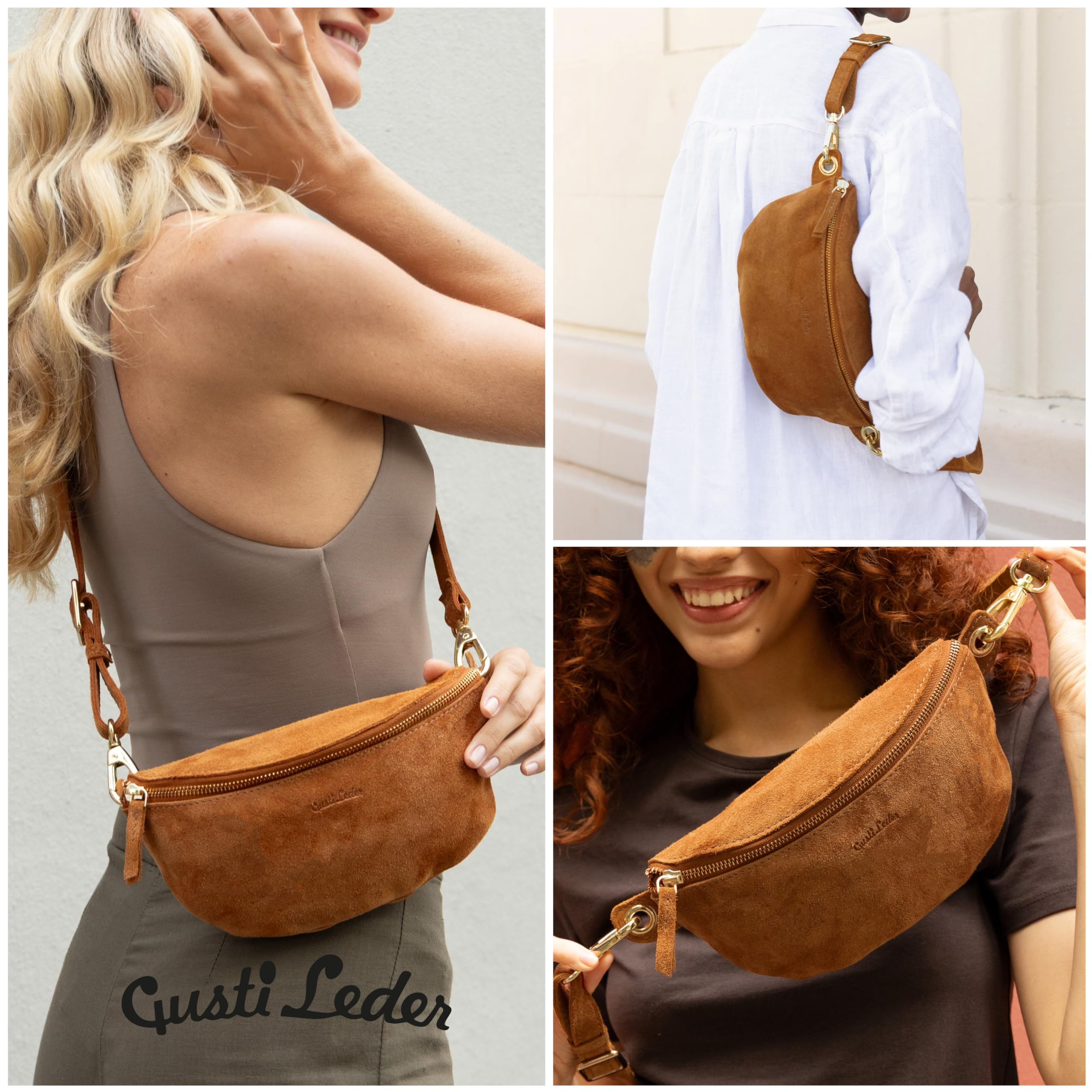 Gusti Leder Bauchtasche Rosamonde - Bauchtasche mit AirTag-Fach und verstellbarem Tragegurt